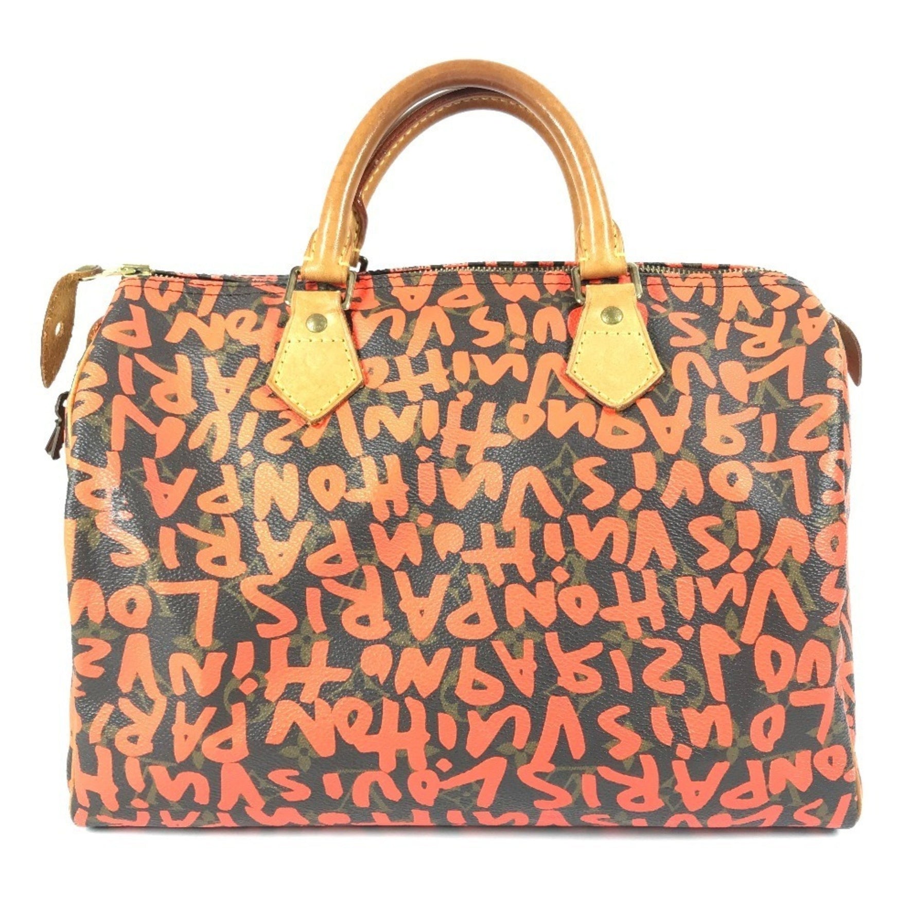 Louis Vuitton Monogram Graffiti Speedy 30 Bag Handbag Mini Boston Canvas Men's Orange