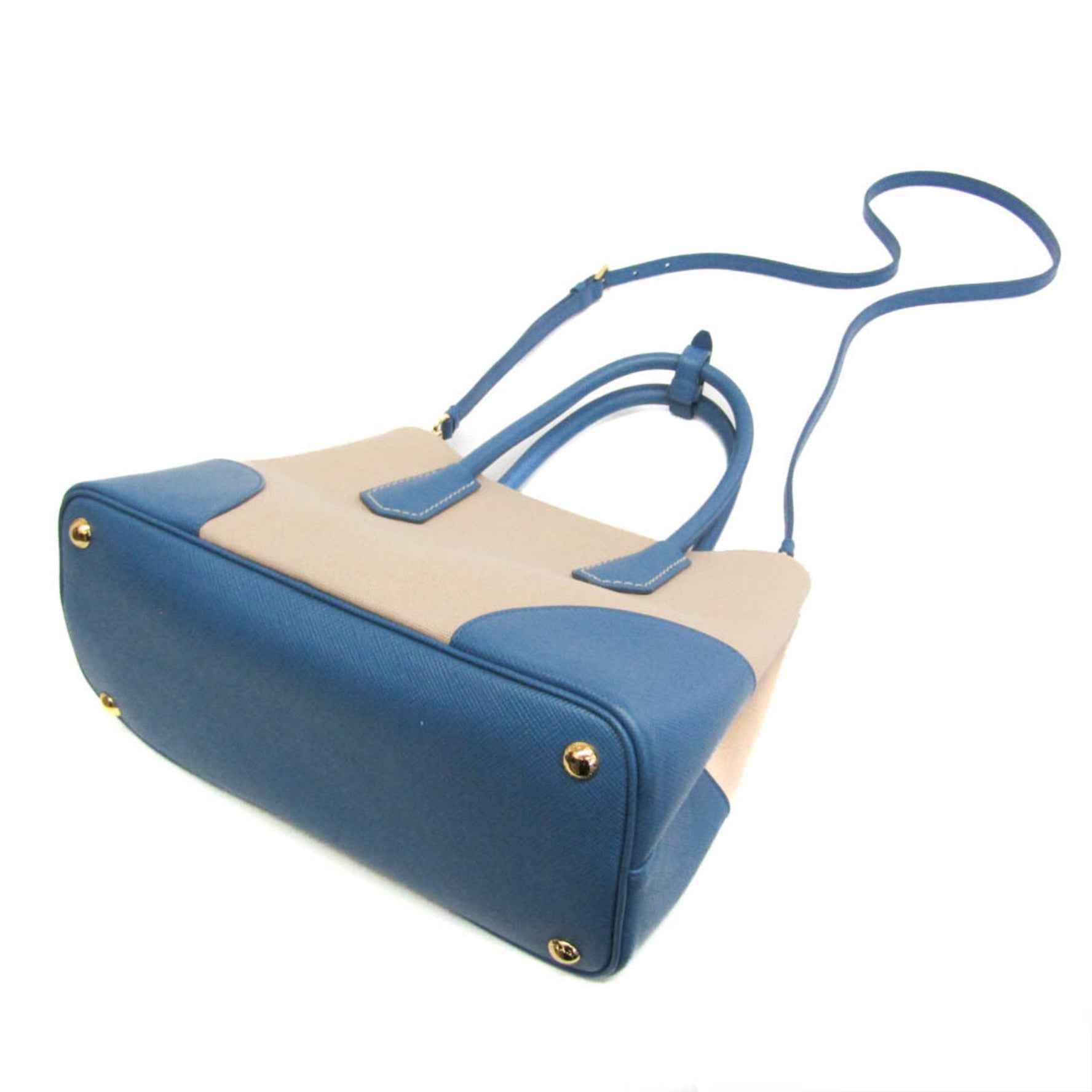 Prada Double bag Women's Saffiano,Canvas Handbag,Shoulder Bag Beige,Blue