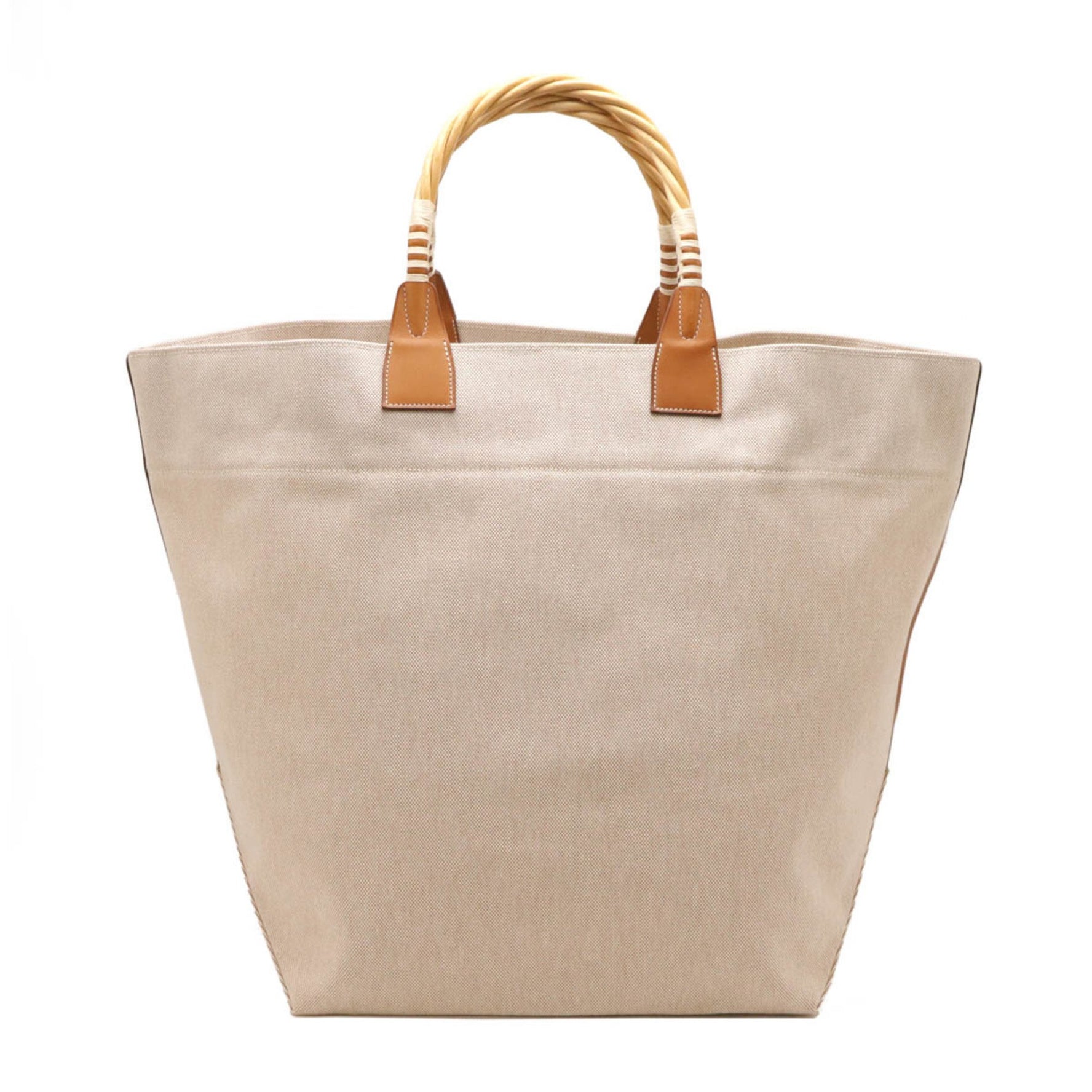 HERMES Steeple Tote Bag Large Toile H Straw Vaubarenia Leather Beige Brown □P Engraved