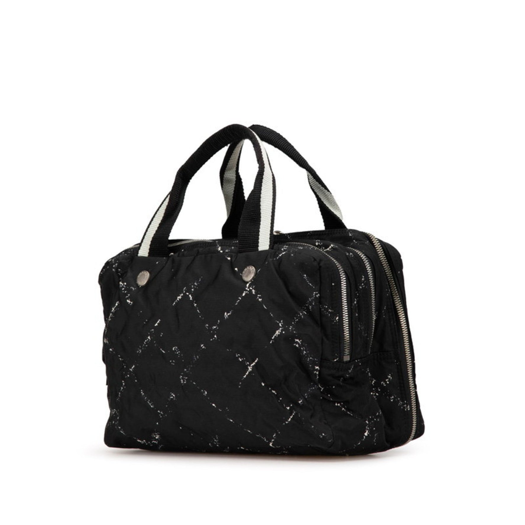Chanel Old Travel Line Handbag Mini Black White Nylon