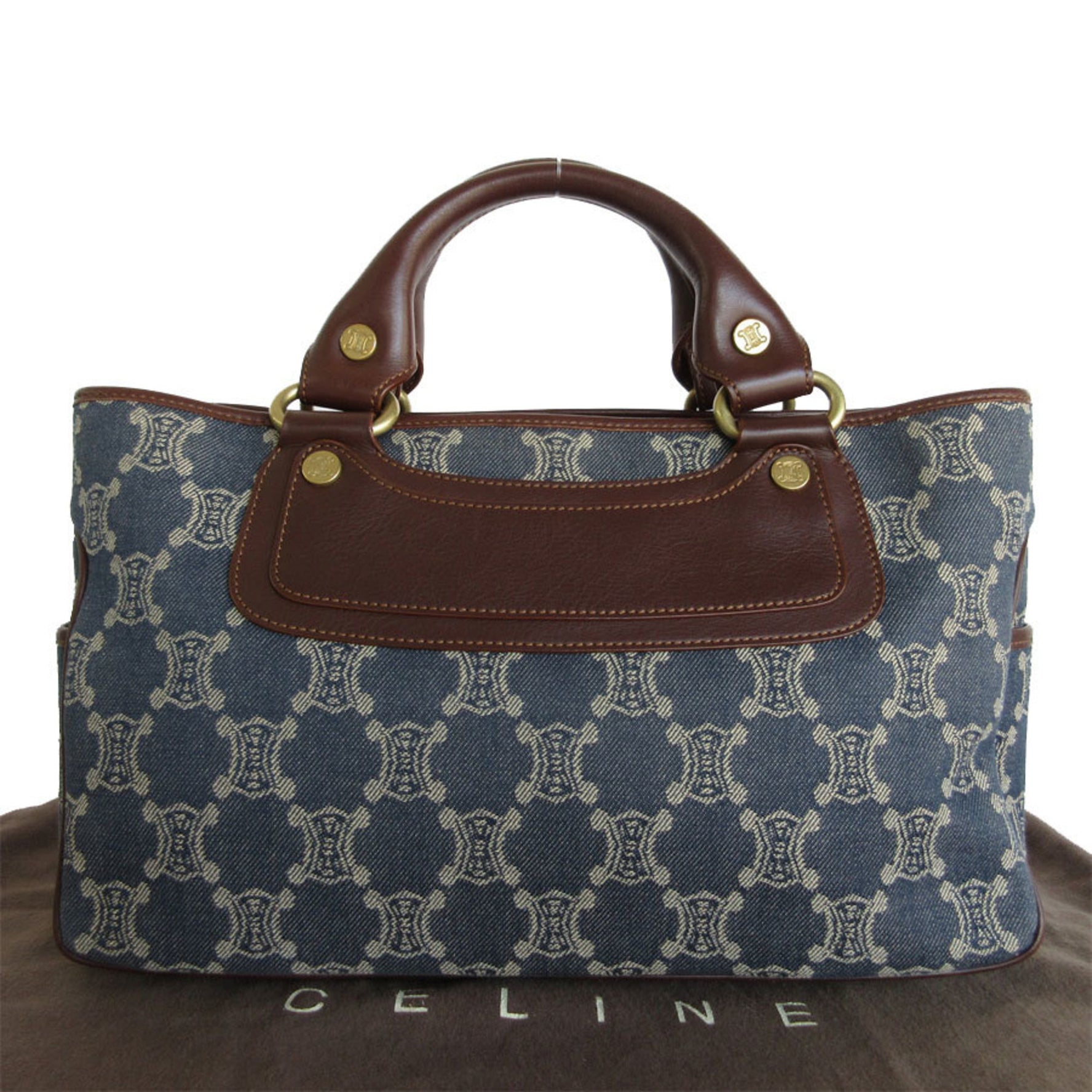 CELINE Handbag Boogie Bag Canvas Leather Indigo Blue Gold