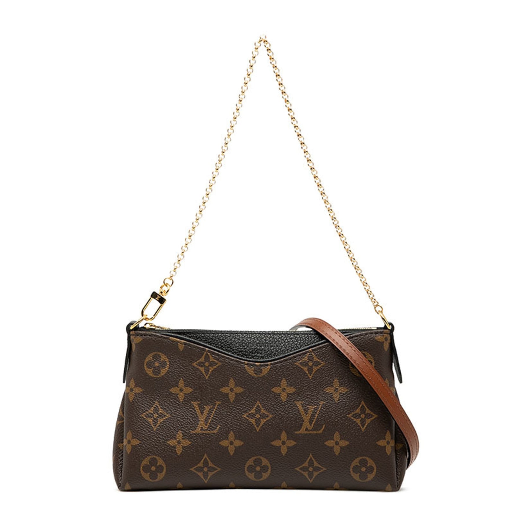 Louis Vuitton Monogram Pallas Clutch Shoulder Bag Brown/Black Leather LOUIS VUITTON