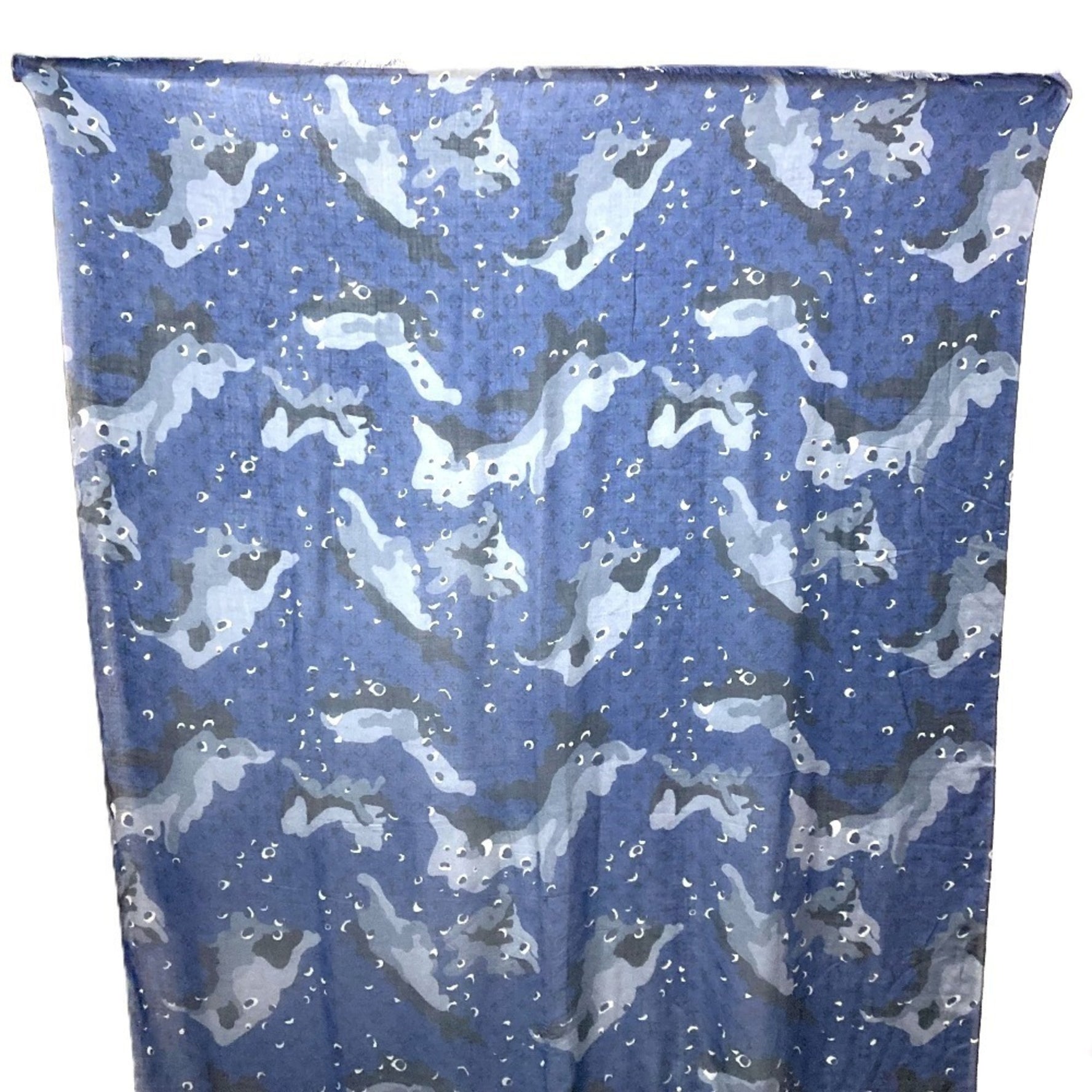 Louis Vuitton Monogram Camouflage Stole Shawl Fringe Scarf Large Cashmere Silk Men's