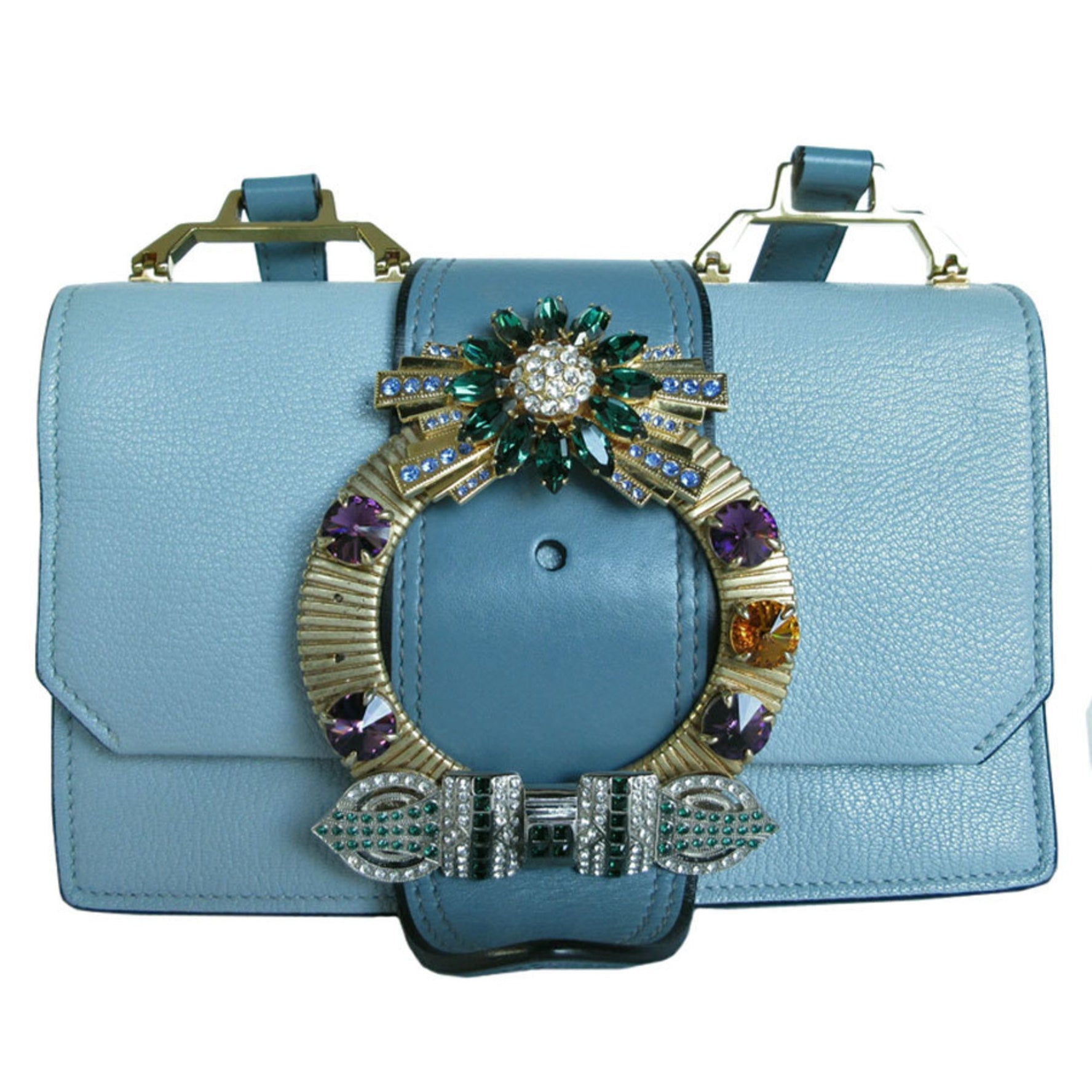 Miu Miu Miu shoulder bag leather bejeweled blue multicolor gold ladies