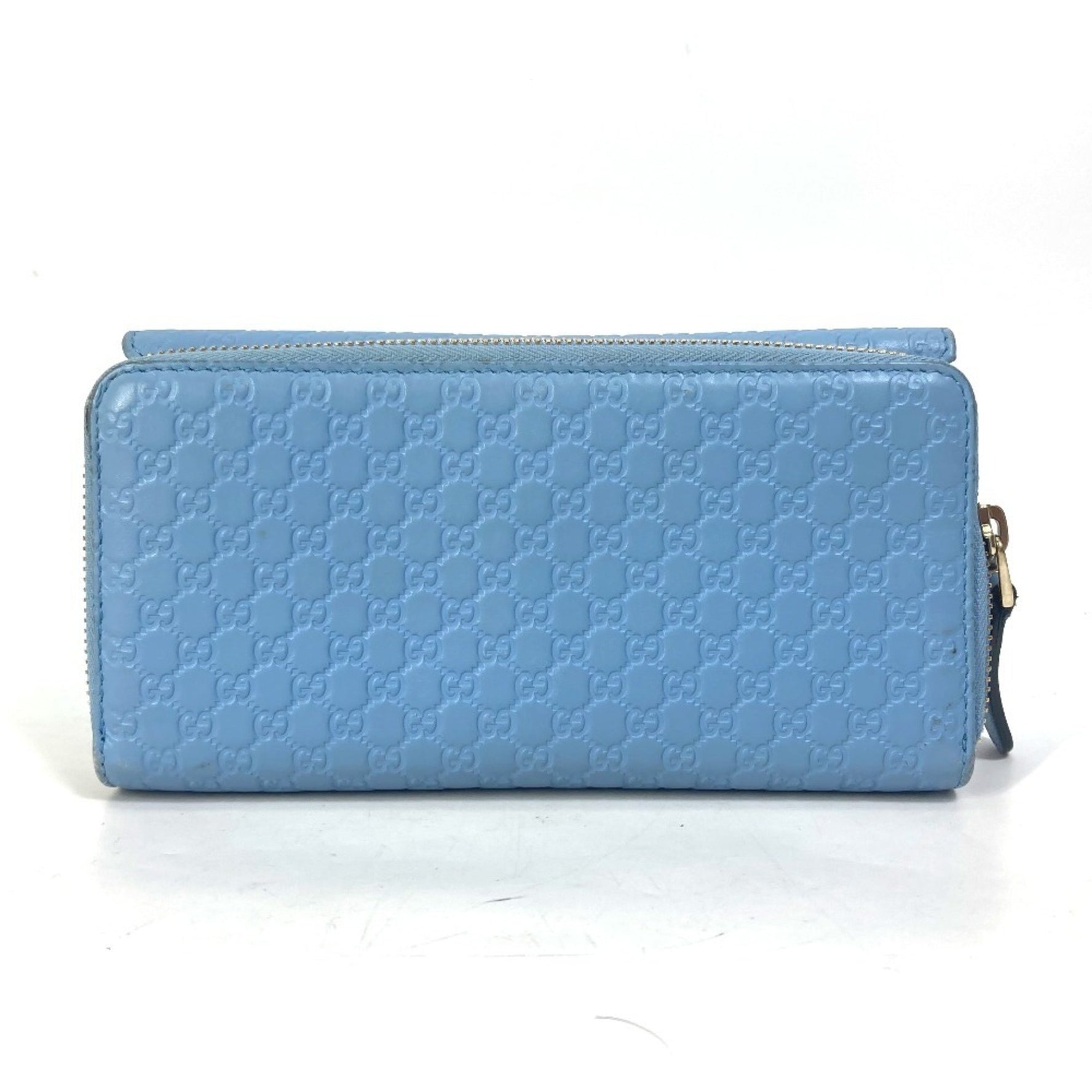 GUCCI Micro Guccissima Round Zip Long Wallet Leather Light Blue