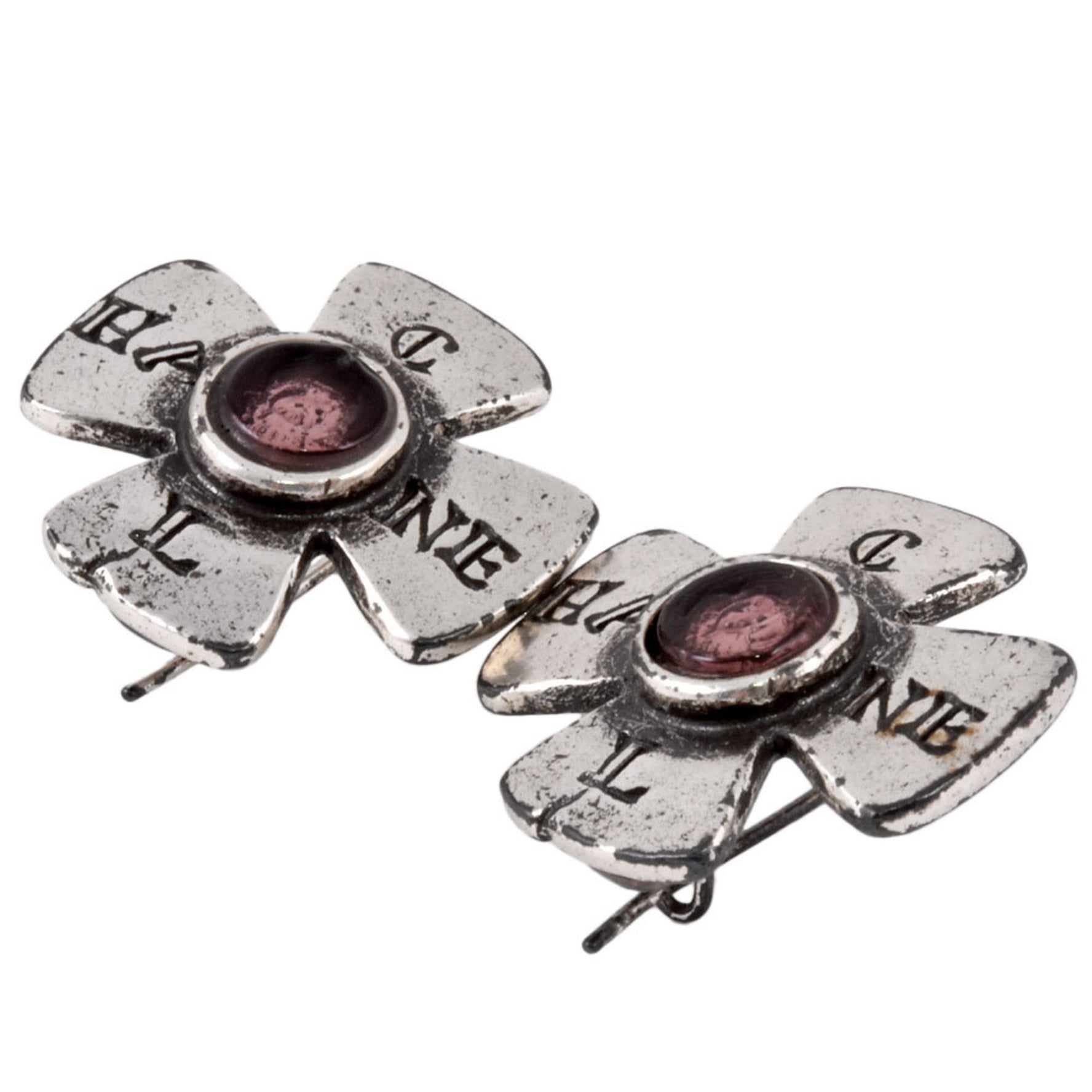 CHANEL Gripoa Cross Earrings Silver Purple Stone 31 RUE CAMBON