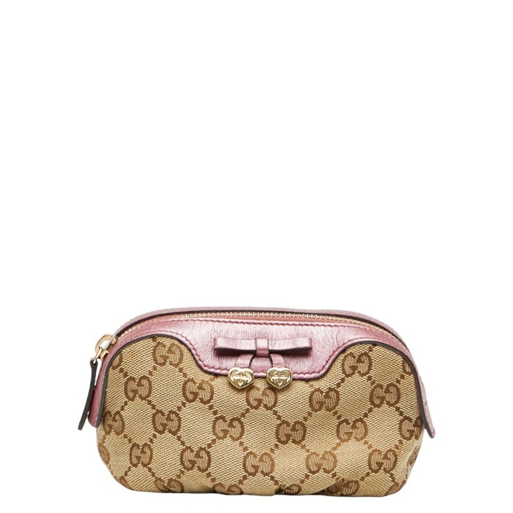 Gucci GG Canvas Pouch Beige Pink Leather
