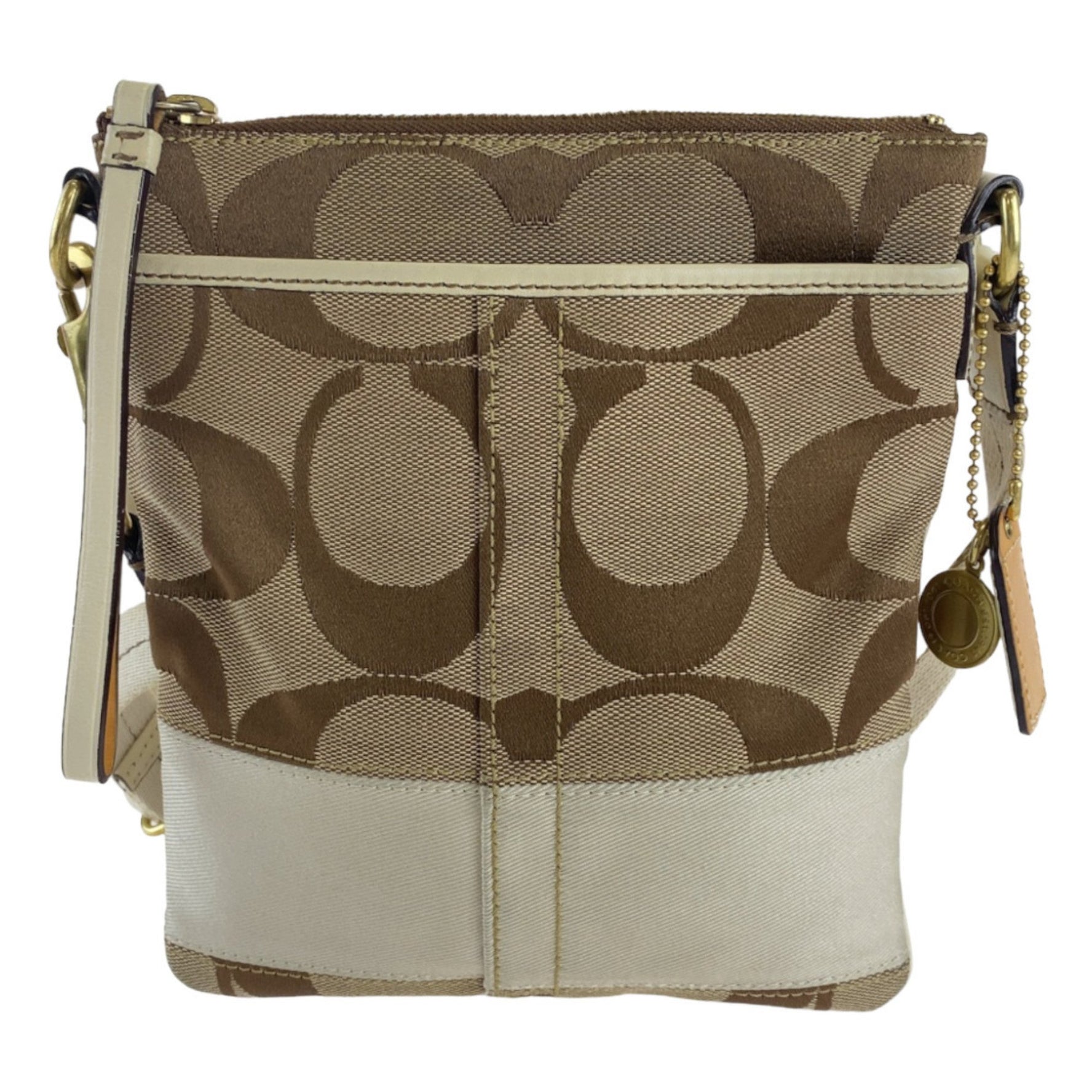 COACH Signature Beige White Gold Hardware Canvas Leather Shoulder Bag Pochette Crossbody