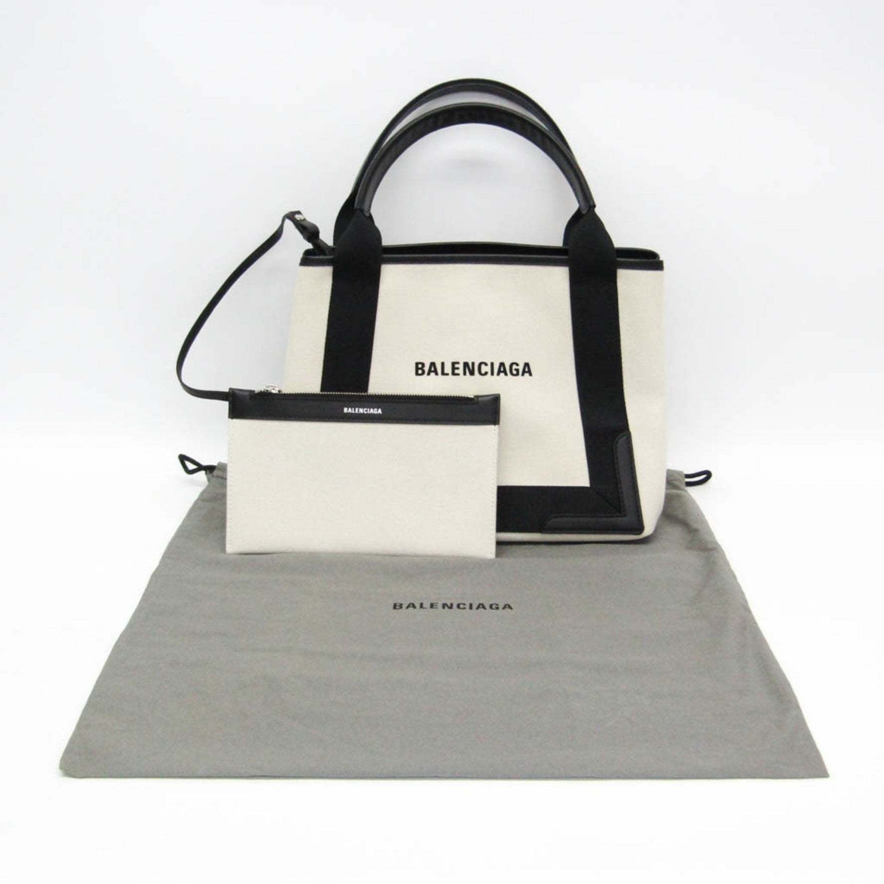 Balenciaga Navy Cabas S Canvas,Leather Handbag Black,Off-white