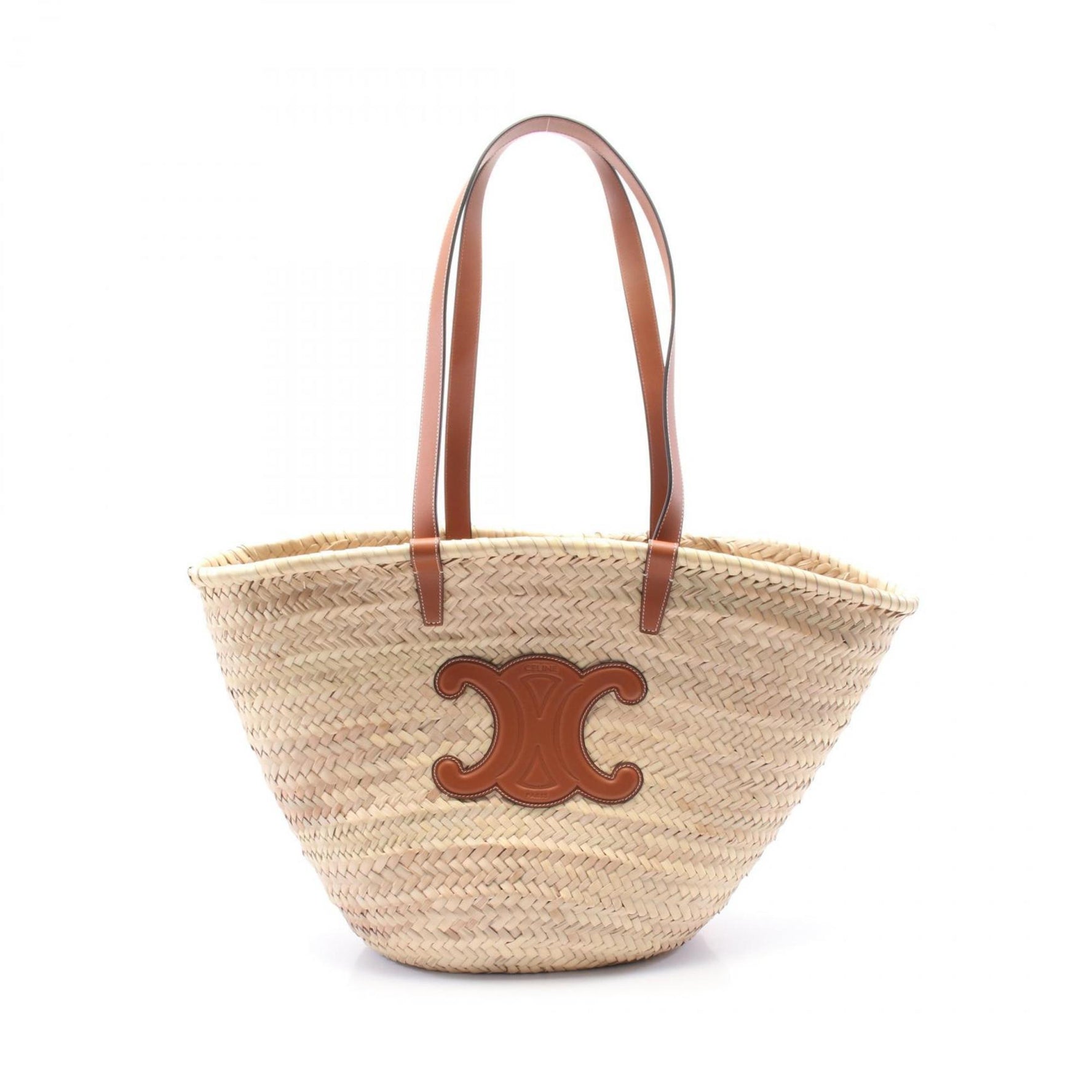 CELINE LARGE TRIOMPHE Tote Bag Leather Raffia Beige Brown