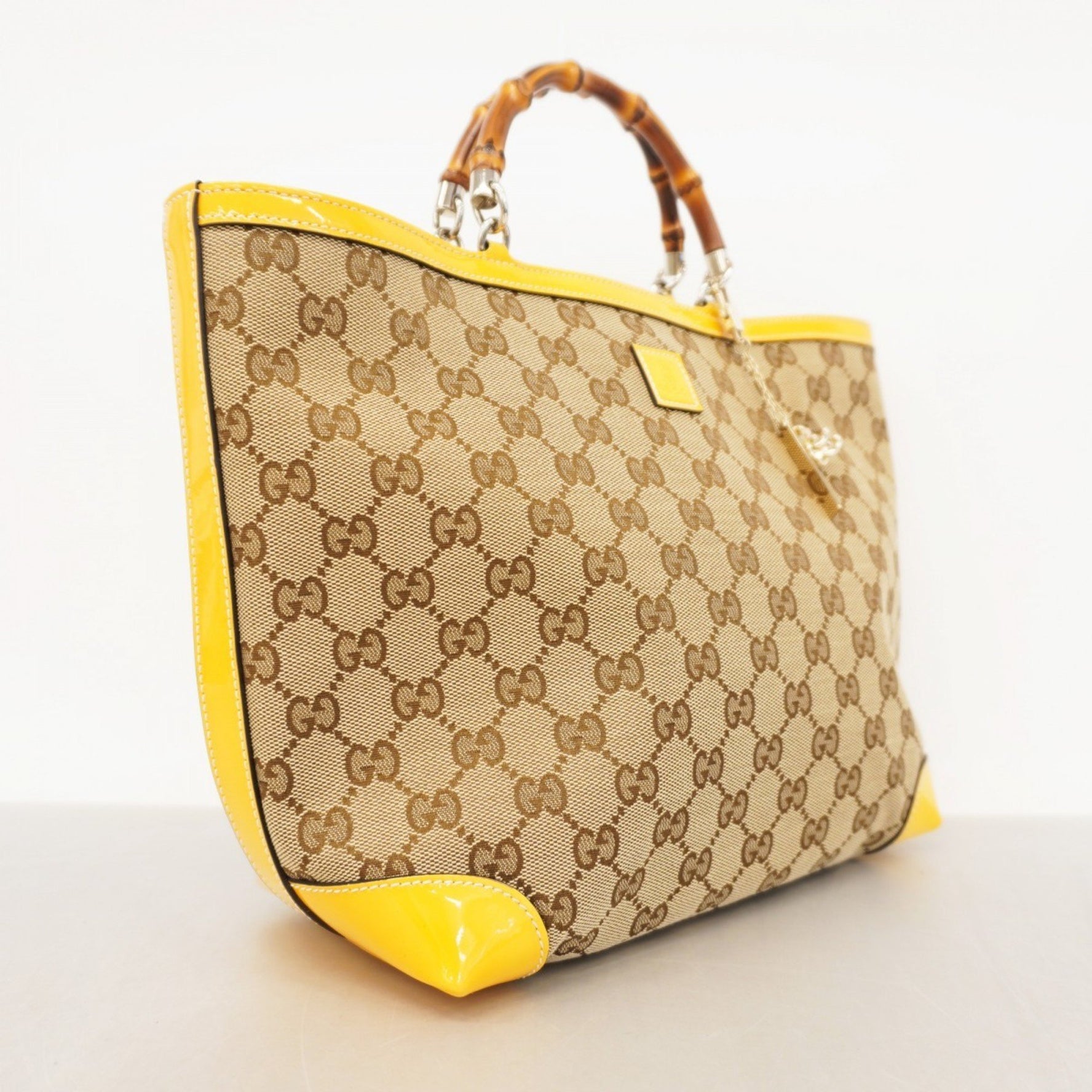Gucci GG Canvas Bamboo Tote Bag Brown Yellow