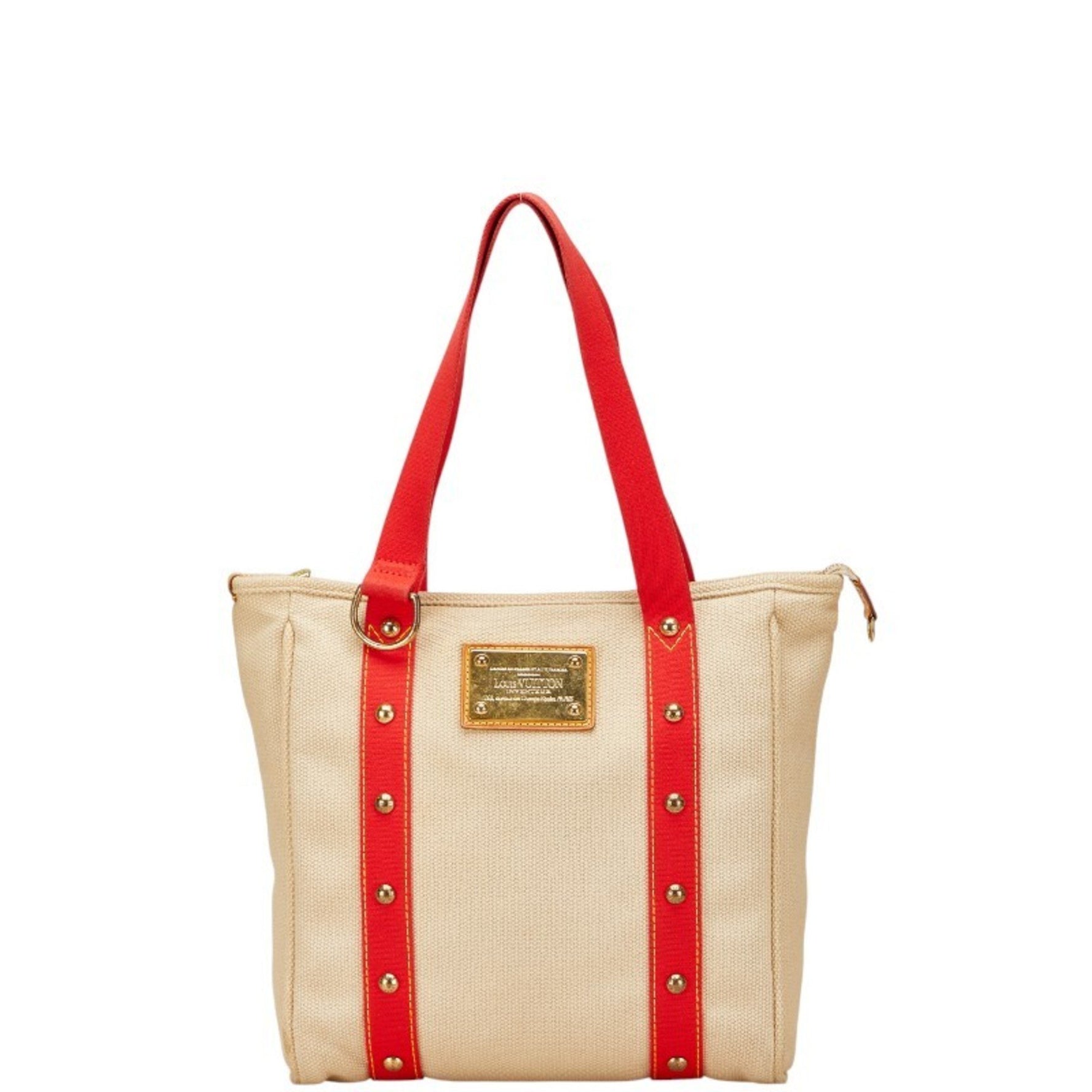 Louis Vuitton Antigua Cabas MM Tote Bag, One-Shoulder Red/Beige Canvas and Leather, LOUIS VUITTON