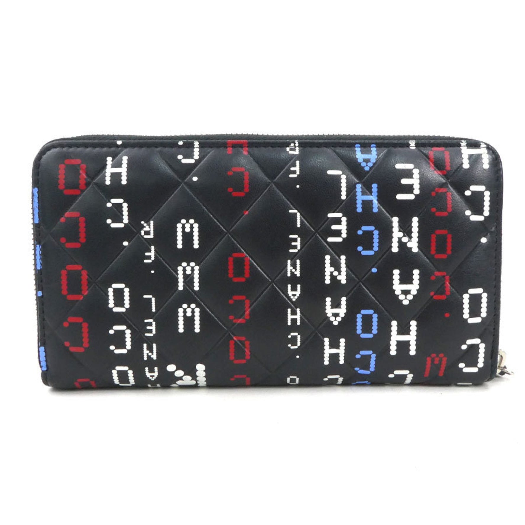 CHANEL Round Long Wallet Leather Black x Red White Blue