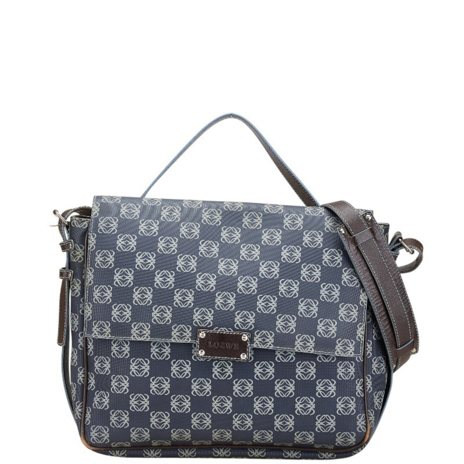 LOEWE Anagram Crossbody Shoulder Bag/Messenger Bag in Navy and Gray Leather