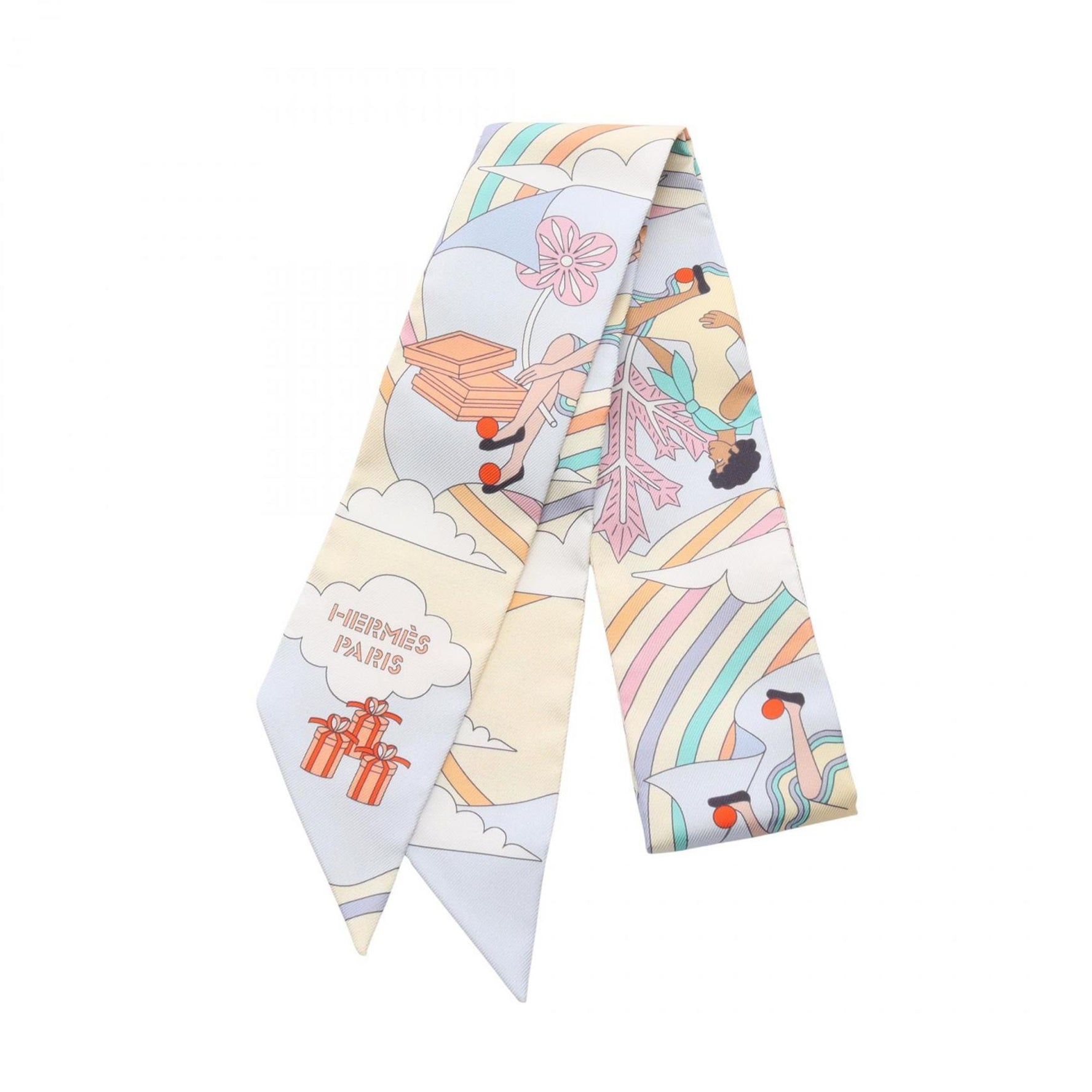 Hermes Twilly CARRES VOLANTS Scarf Silk Beige Multicolor