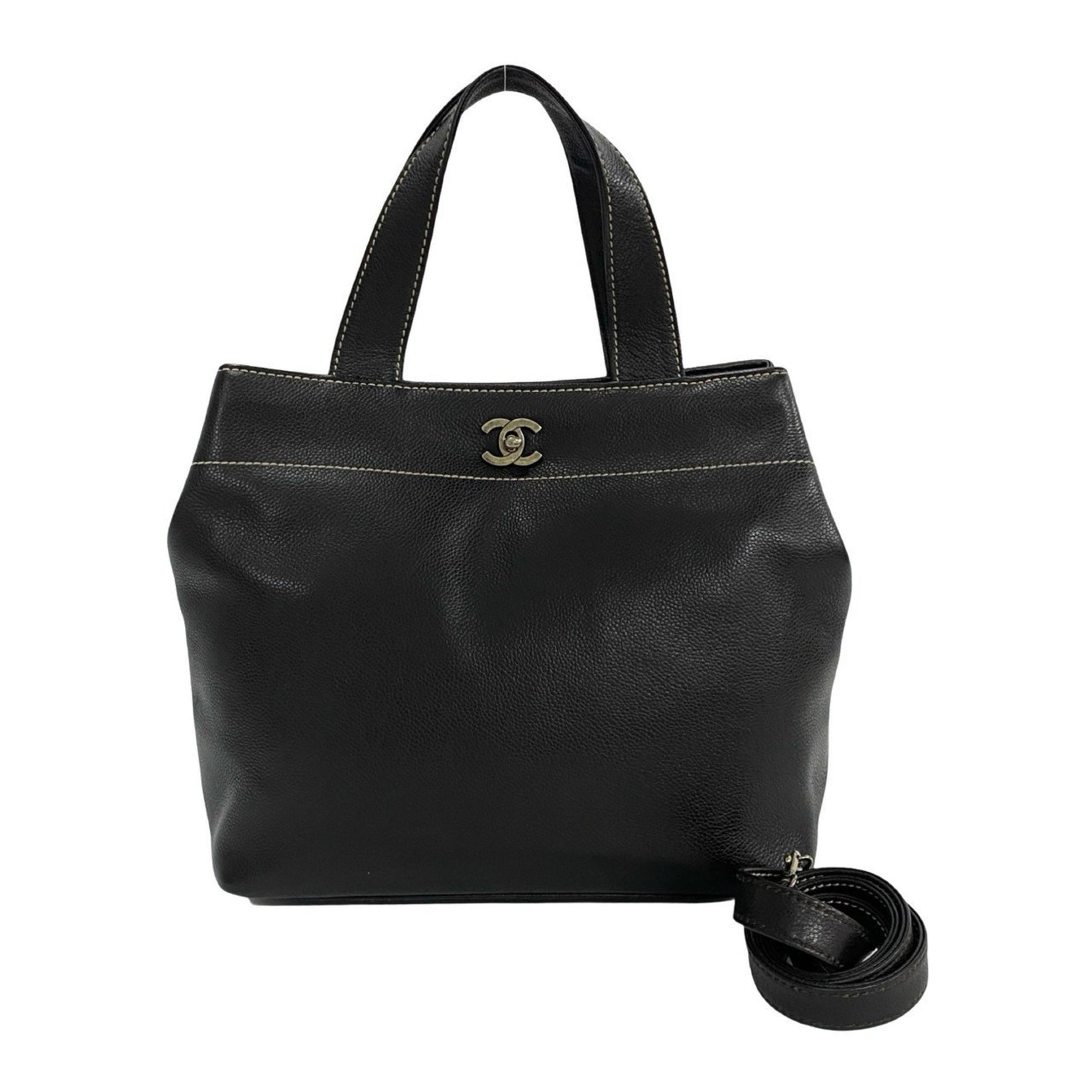 CHANEL Coco Mark Turnlock Caviar Leather Shoulder Bag/Handbag