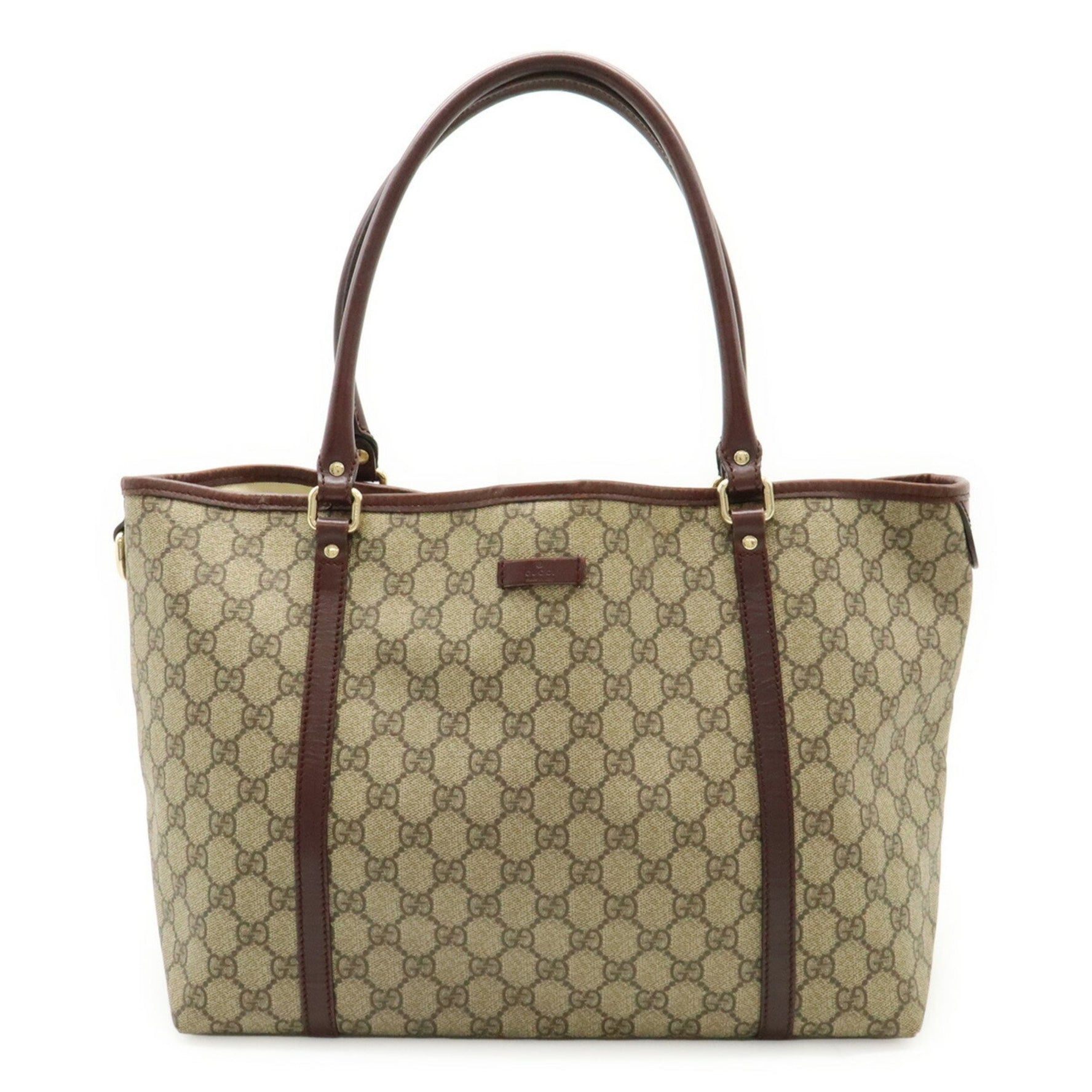 GUCCI GG Supreme Tote Bag Shoulder PVC Leather Khaki Beige Dark Brown