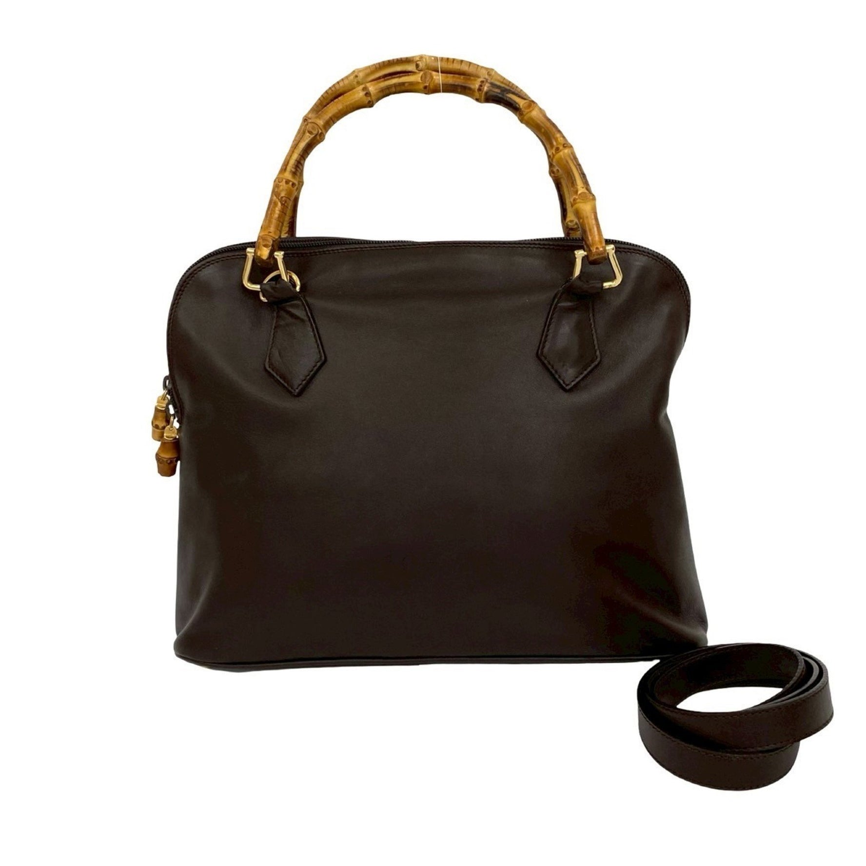 GUCCI Old Bamboo Leather Handbag, Boston Bag, Shoulder