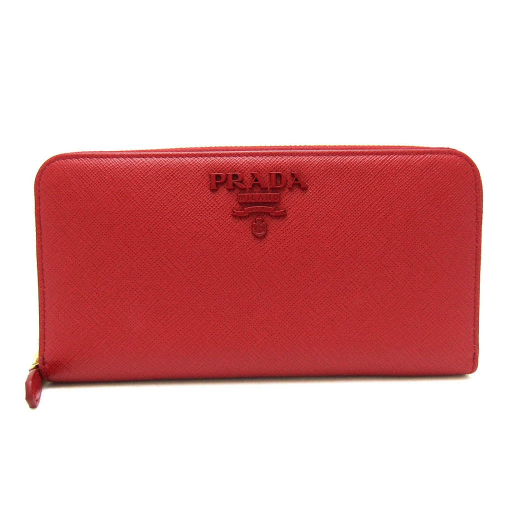 Prada Saffiano SHINE Leather Long Wallet (bi-fold) Red Color