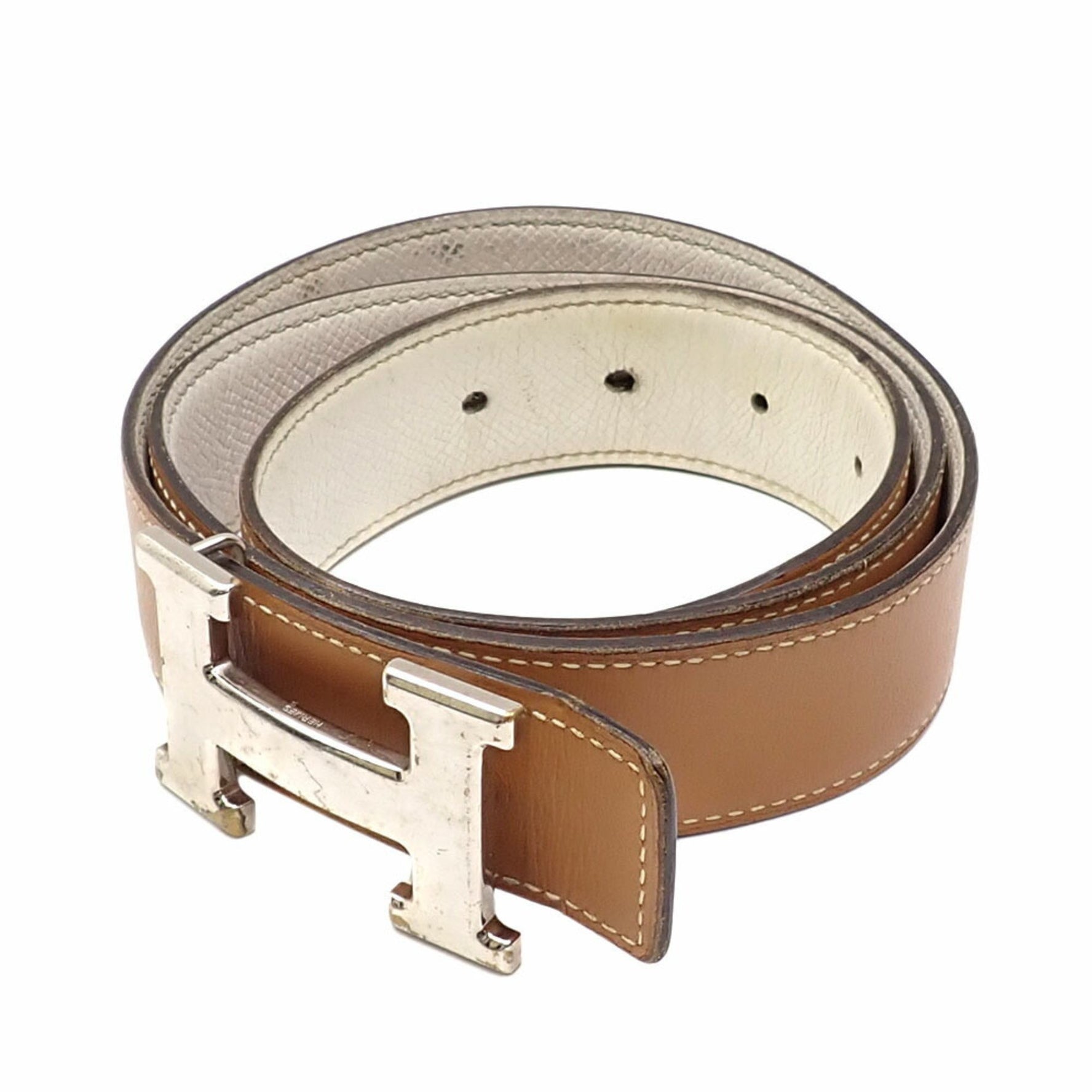 Hermes Constance Leather Belt Brown, White, Reversible