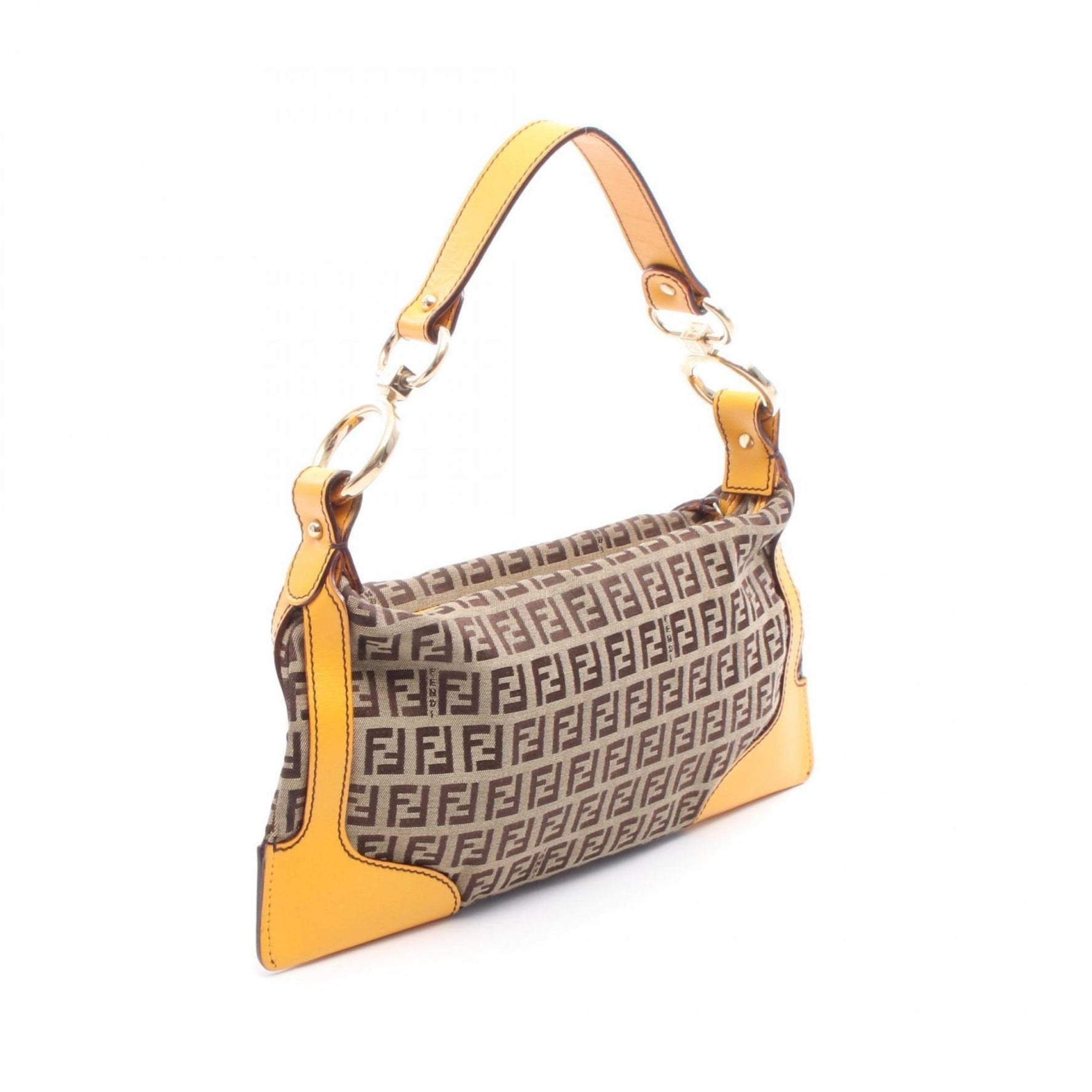 Fendi Zucchino Chef Pocket Handbag, Canvas and Leather, Brown Yellow