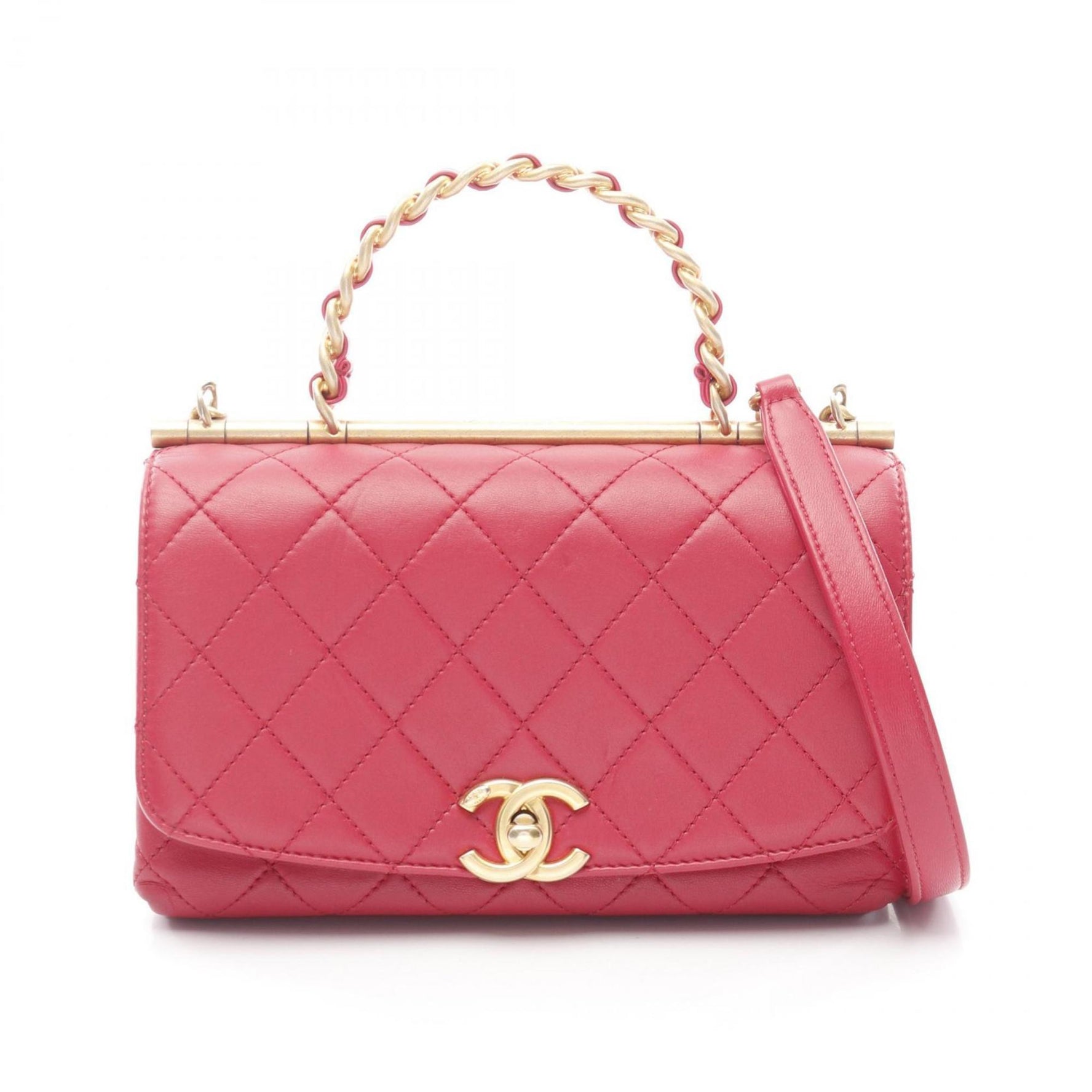 CHANEL Matelasse Top Handle Magenta Handbag in Lambskin (Sheepskin) -