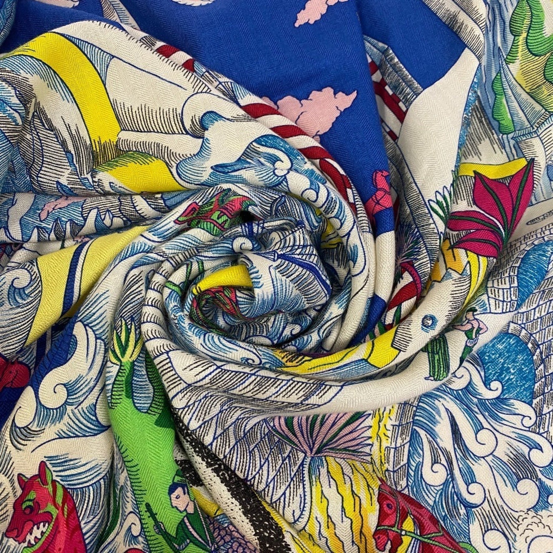 HERMES Cosmographia Universalis Space Magazine Carre Geant 140 Blue Iris Stole Scarf Large Multicolor Unisex