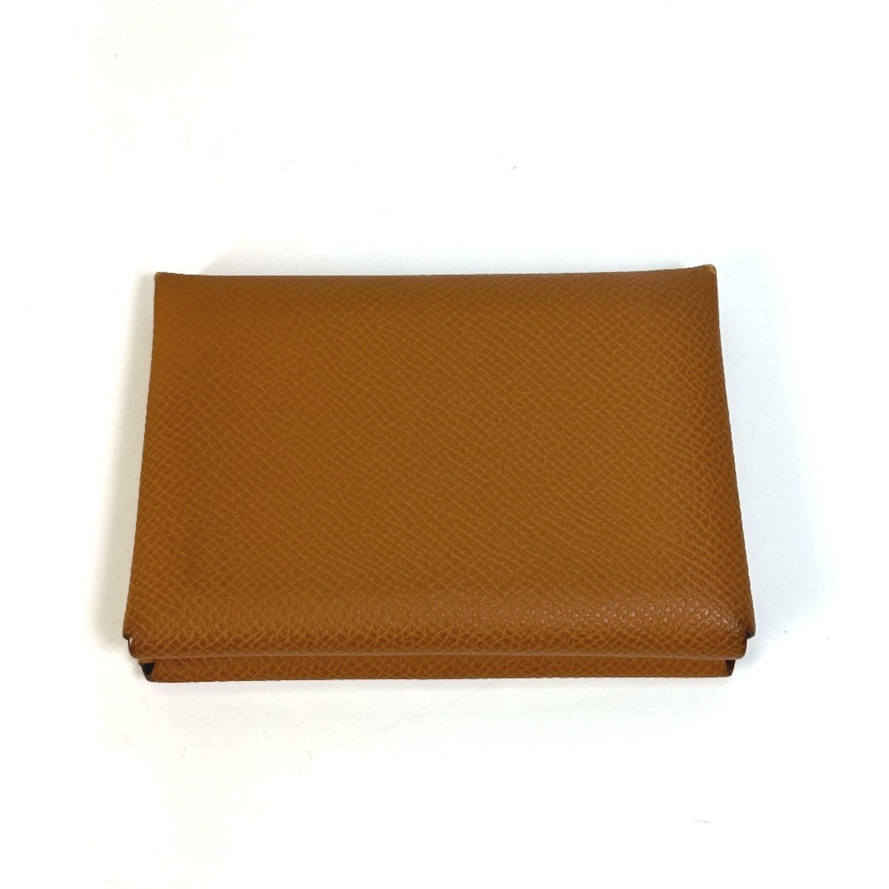 HERMES Calvi Duo Wallet, Coin Purse, Card Case, Epsom Leather, Gold/Brown