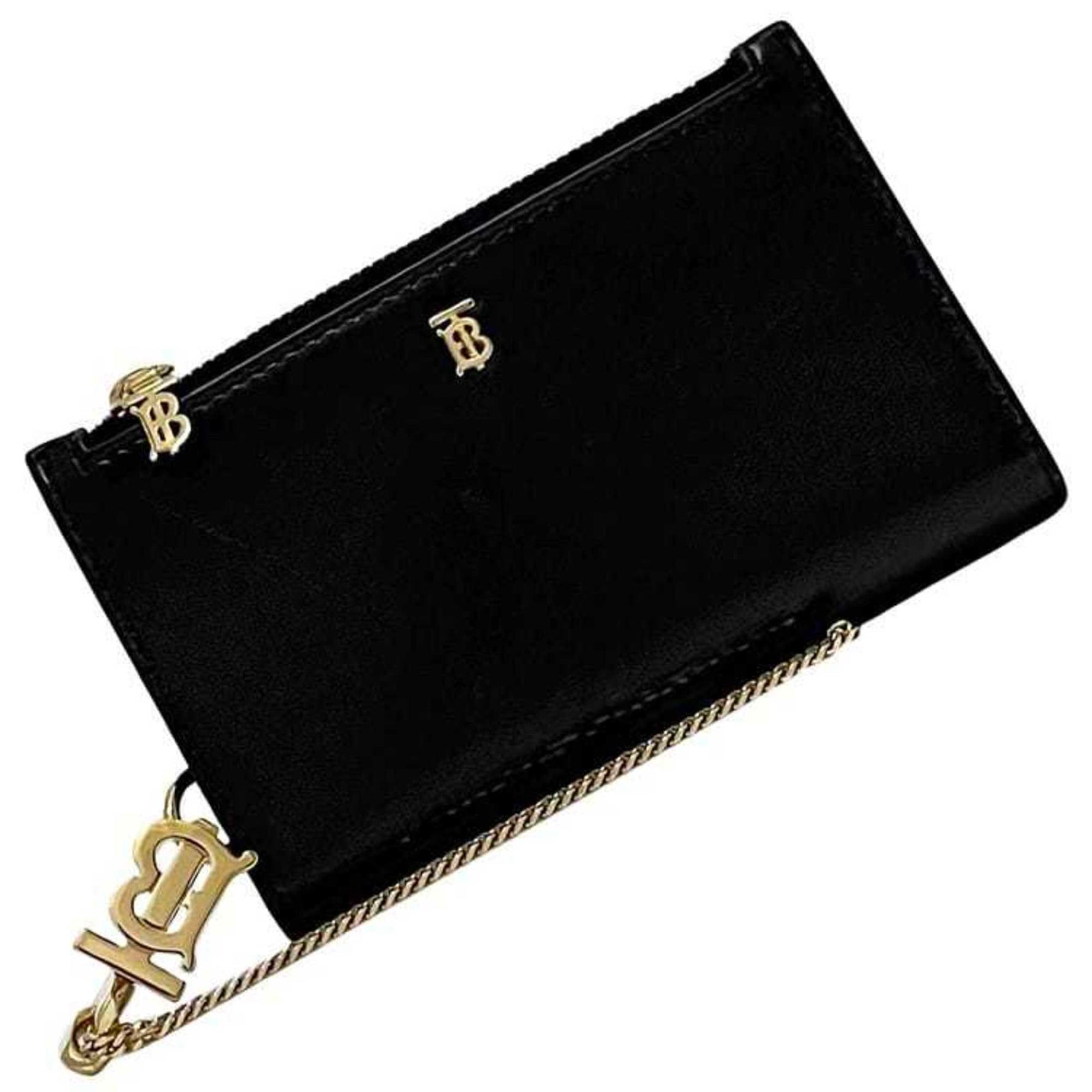 Burberry Coin Case Wallet Leather Chain Bi-fold Compact Strap Genuine Women Men