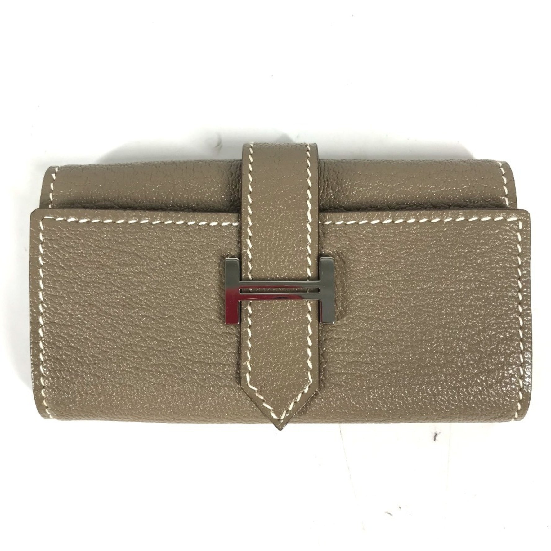 HERMES key case, Bearn key, H logo, Chevre, ladies, Etoupe