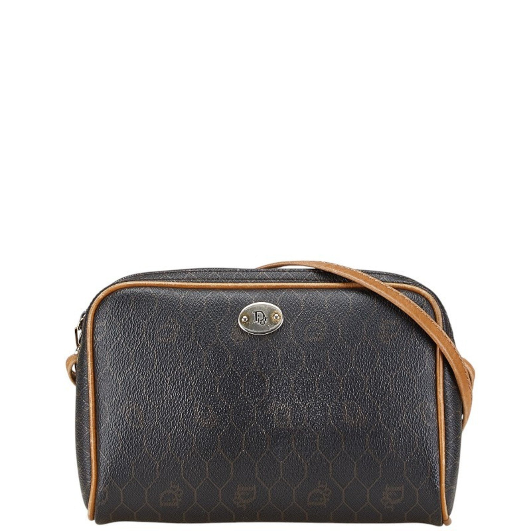 Christian Dior Dior logo crossbody shoulder bag in black and brown leather .
