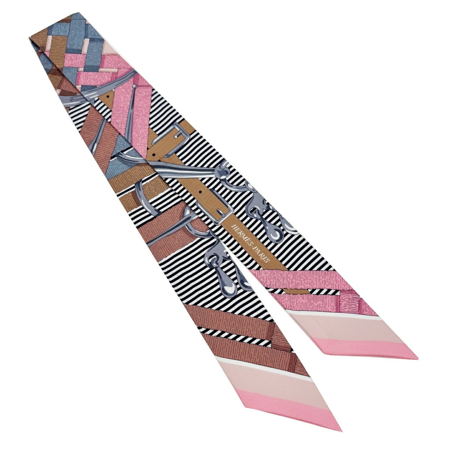 HERMES Twilly Chemise with 100% Silk Charm Scarf in Vieux Rose Grey and Camel by Henri d'Origny