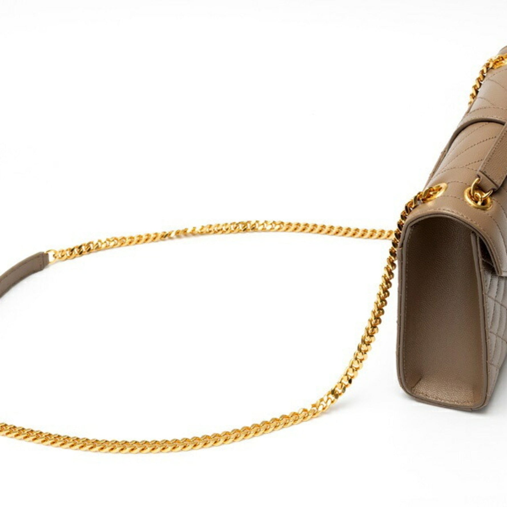 Saint Laurent Envelope Medium Chain Shoulder Bag Grain de Poudre Quilted Leather Greige