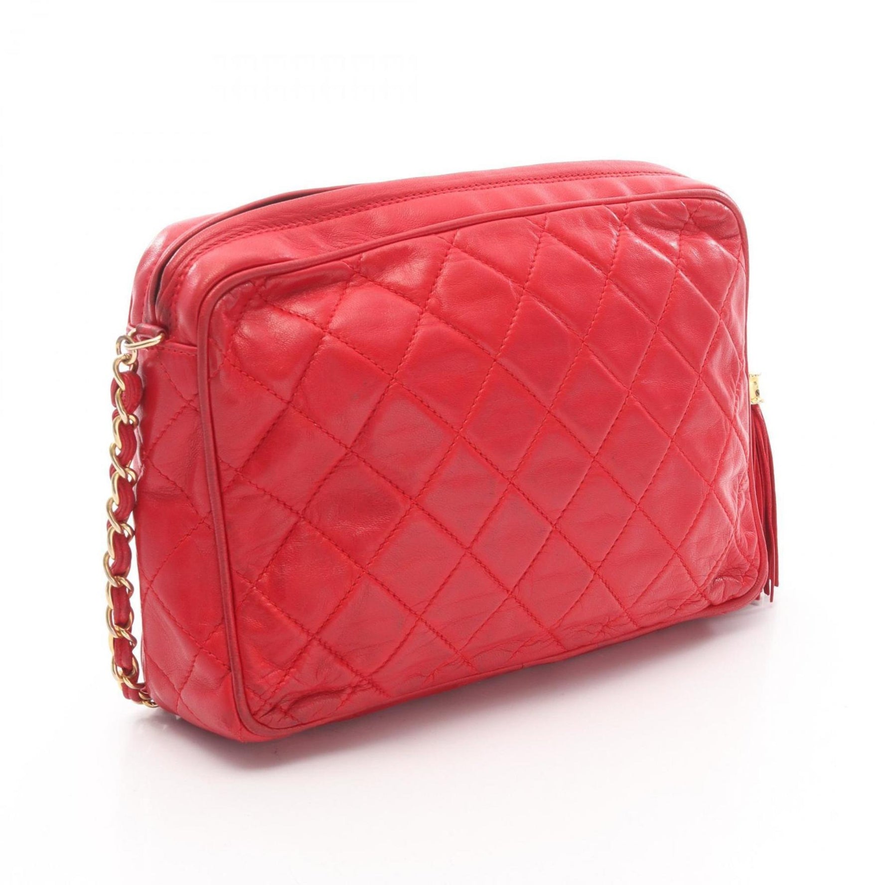 CHANEL Matelasse Shoulder Bag, Leather, Red