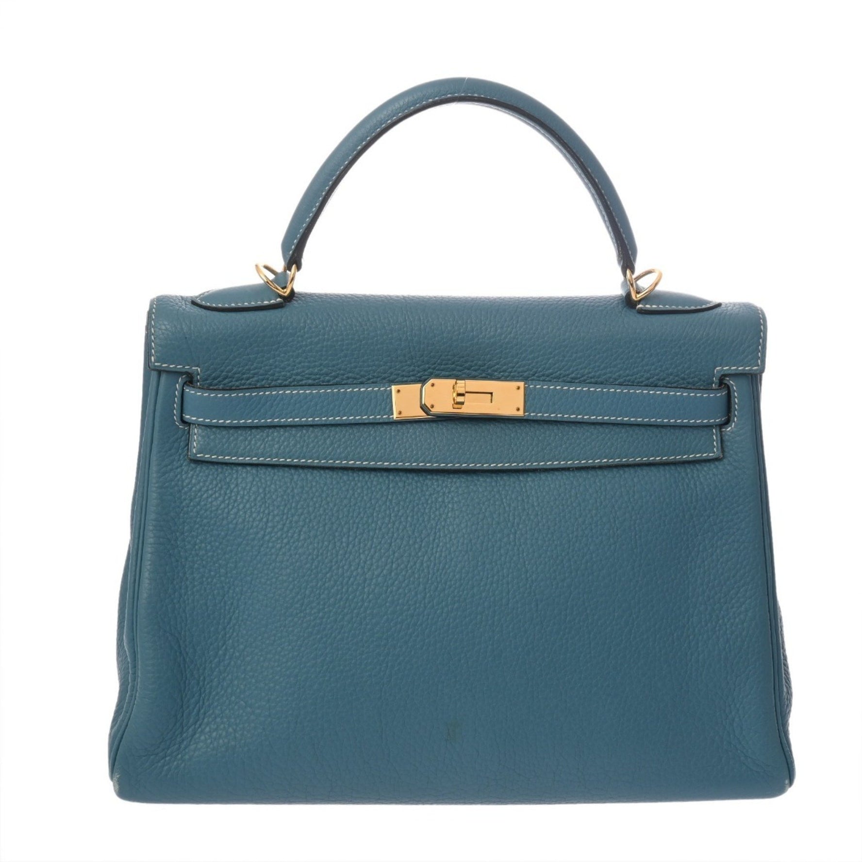 HERMES Kelly 32, 2-Way, Blue Jean, □L Stamp (circa 2008), Women's Taurillon Clemence Leather Handbag, Condition: B, Pre-owned, Ginzo