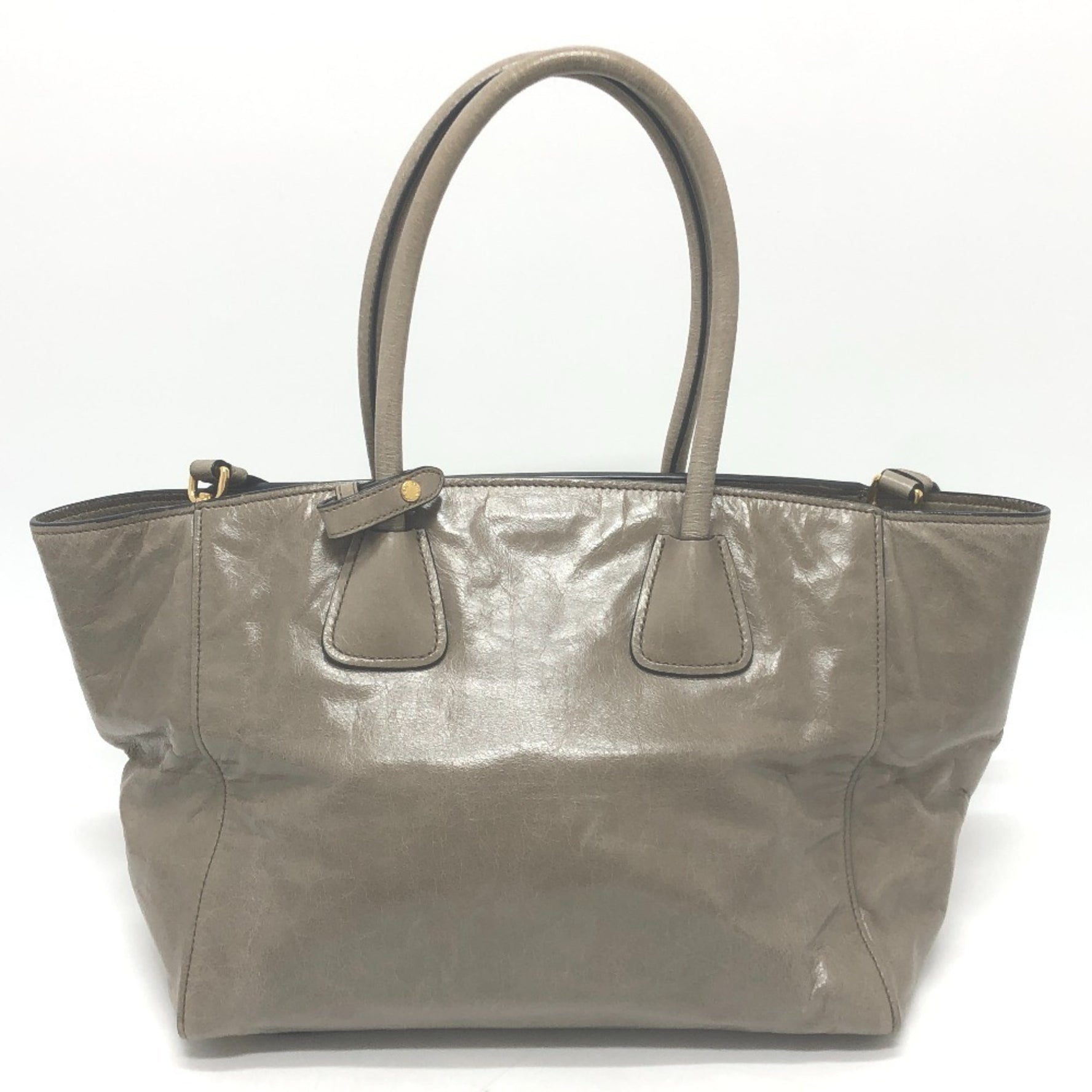 PRADA Logo Bag Handbag Shoulder Crossbody Triangle Plate Tote Leather
