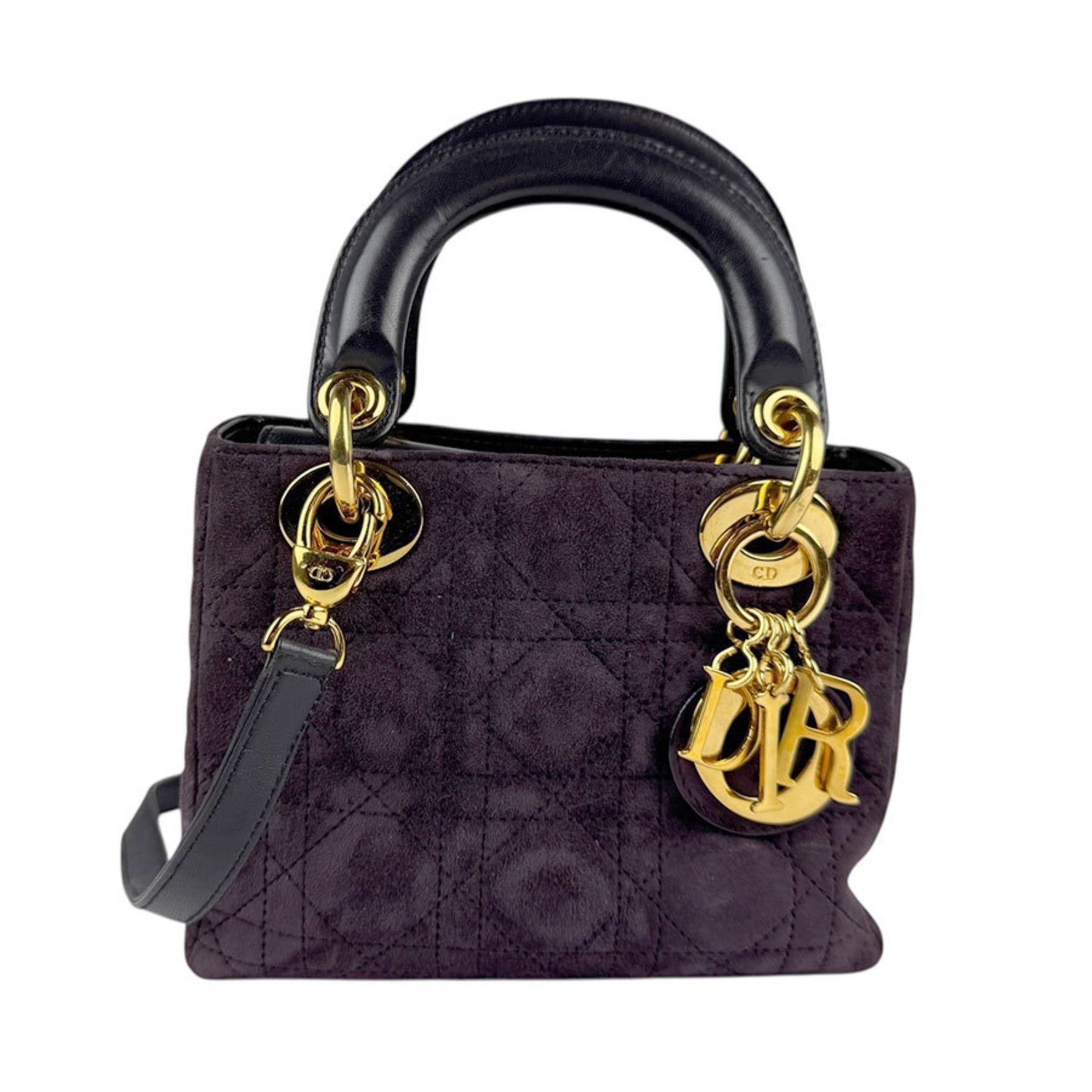 Christian Dior handbag shoulder bag Lady suede leather purple black gold