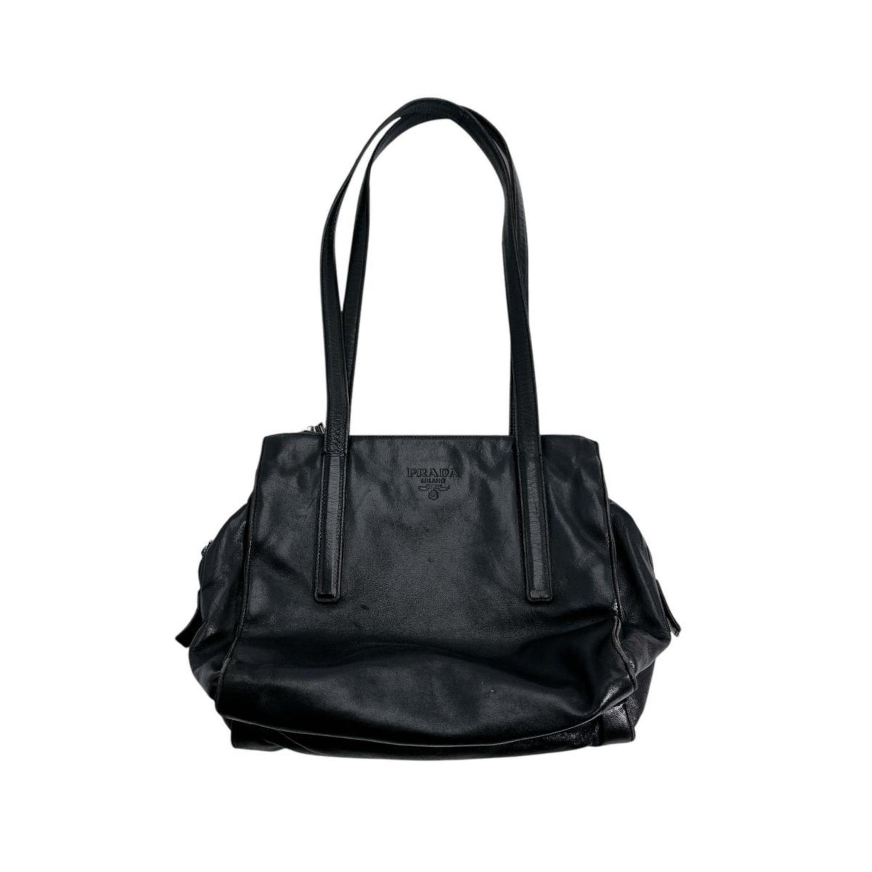 PRADA Tote Bag Logo Embossed Leather