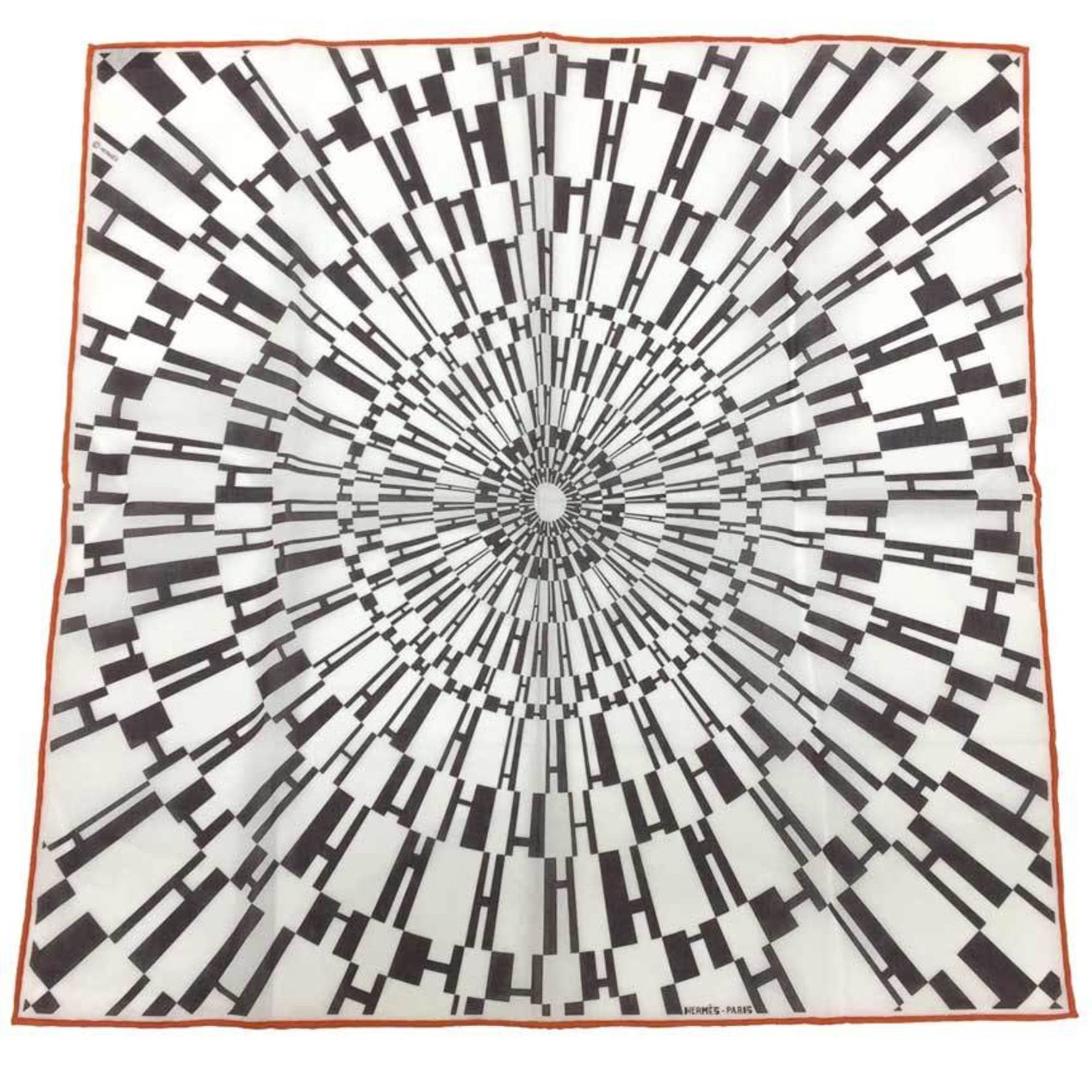 HERMES OP'H H-patterned bandana handkerchief, 100% cotton, white and brown, pocket square, neckerchief, Hermès handkerchief