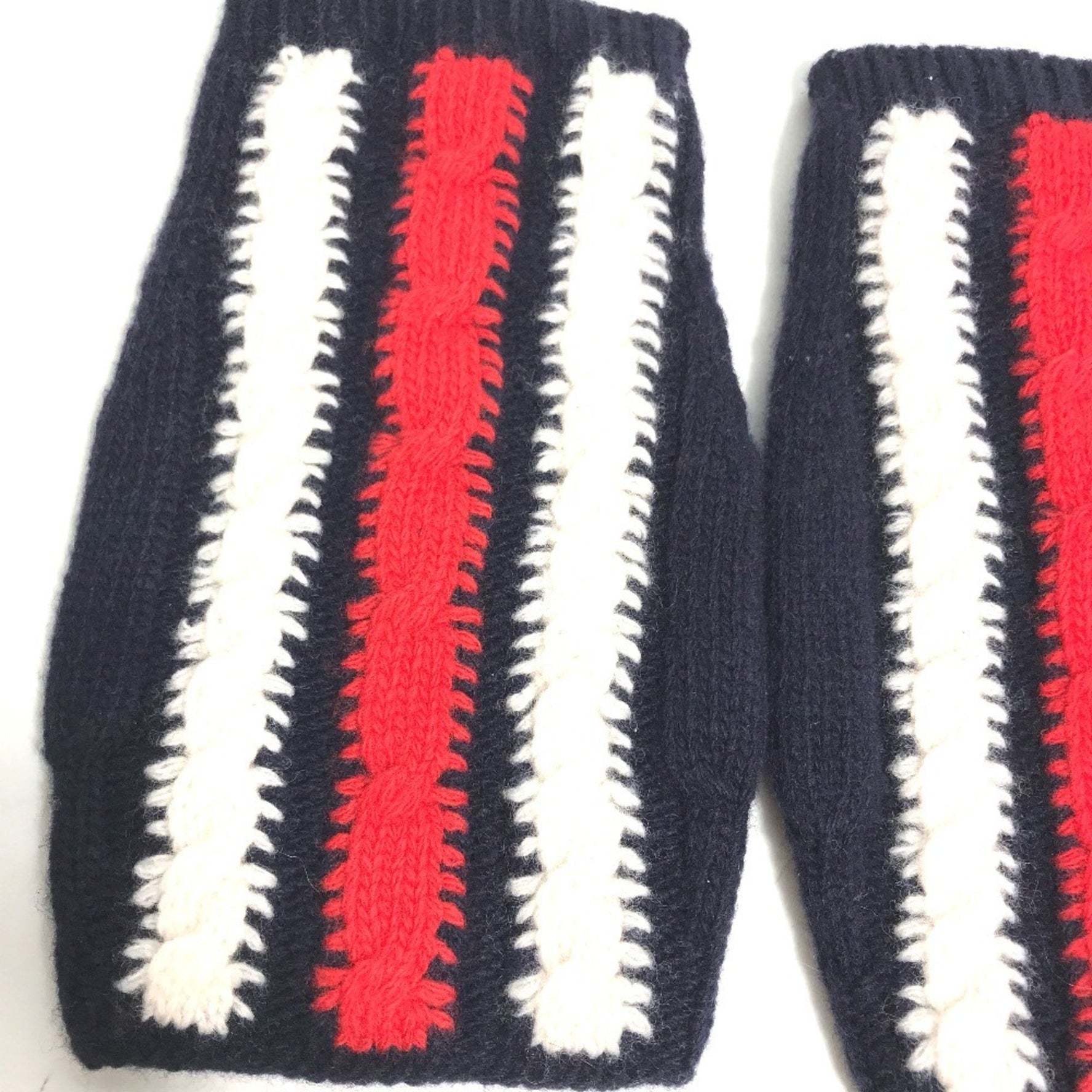 GUCCI Fingerless Striped Gloves Wool Navy