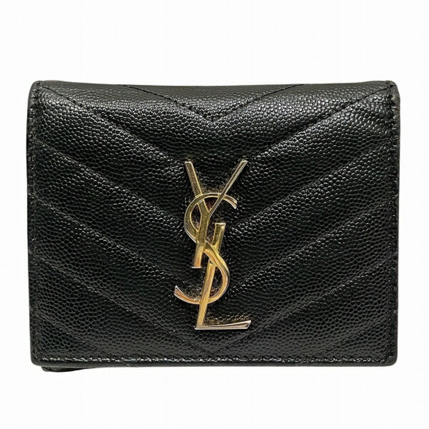 Saint Laurent Quilted V Stitch Tri-fold Wallet