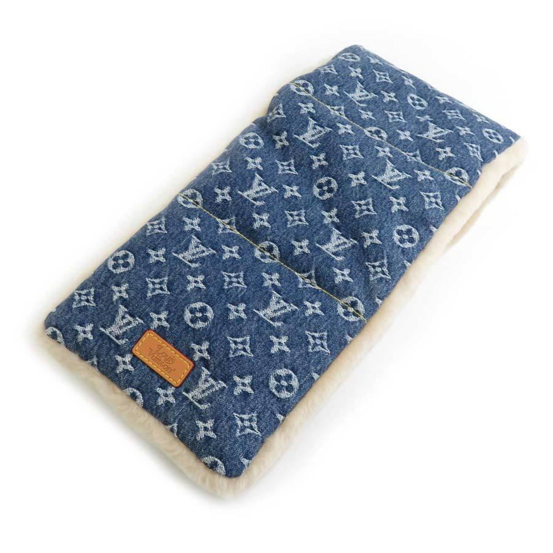 Louis Vuitton Scarf NIGO Collaboration Monogram Denim Echarpe Shearling Fur Blue x Beige Men's