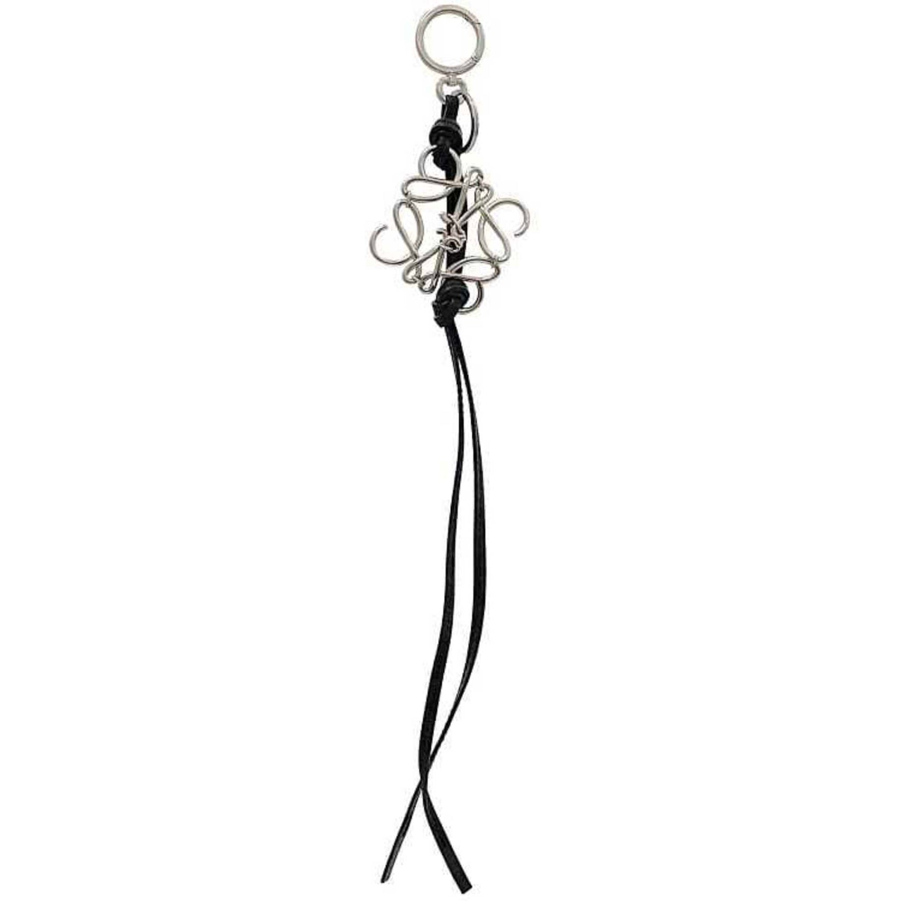 LOEWE Charm Silver Black Anagram Metal Leather Bag Keychain Men's Fittings