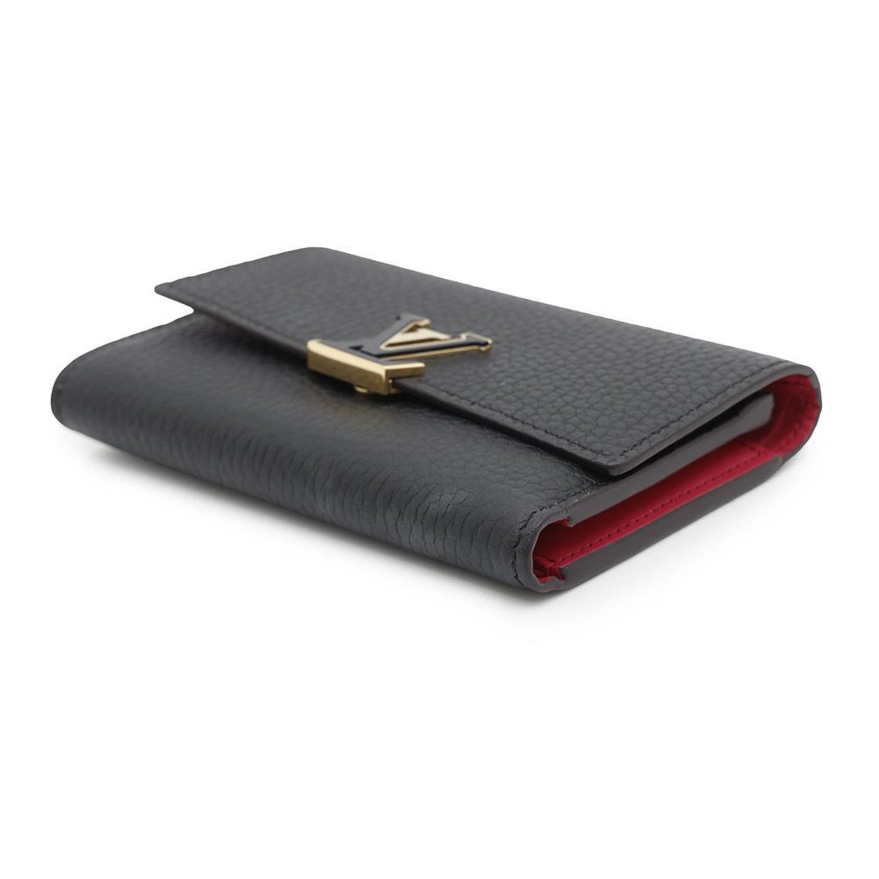 Louis Vuitton Tri-fold Wallet Taurillon Leather Portefeuille Capucines Compact Black