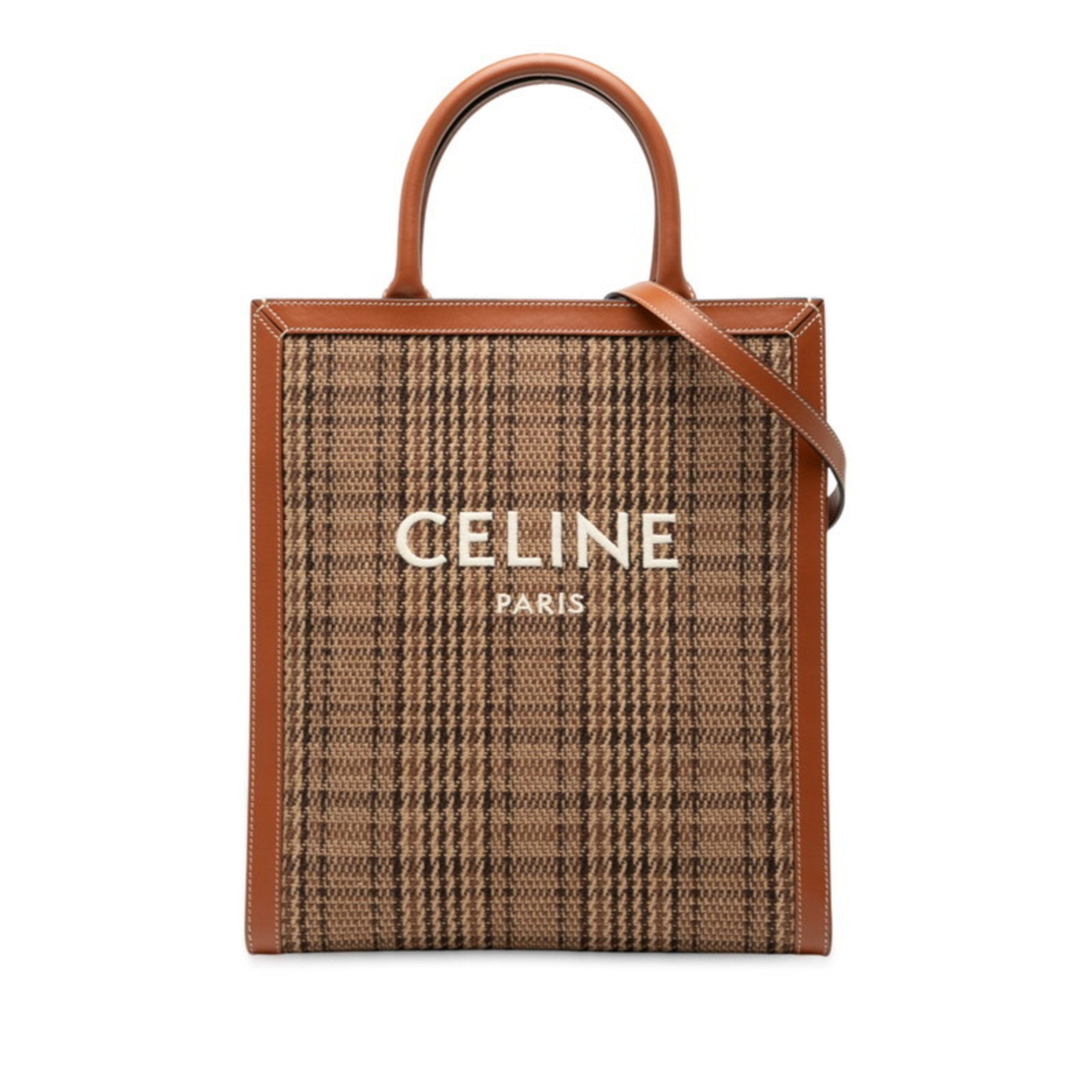Celine Vertical Cabas Small Check Tote/Shoulder Bag, Canvas and Leather