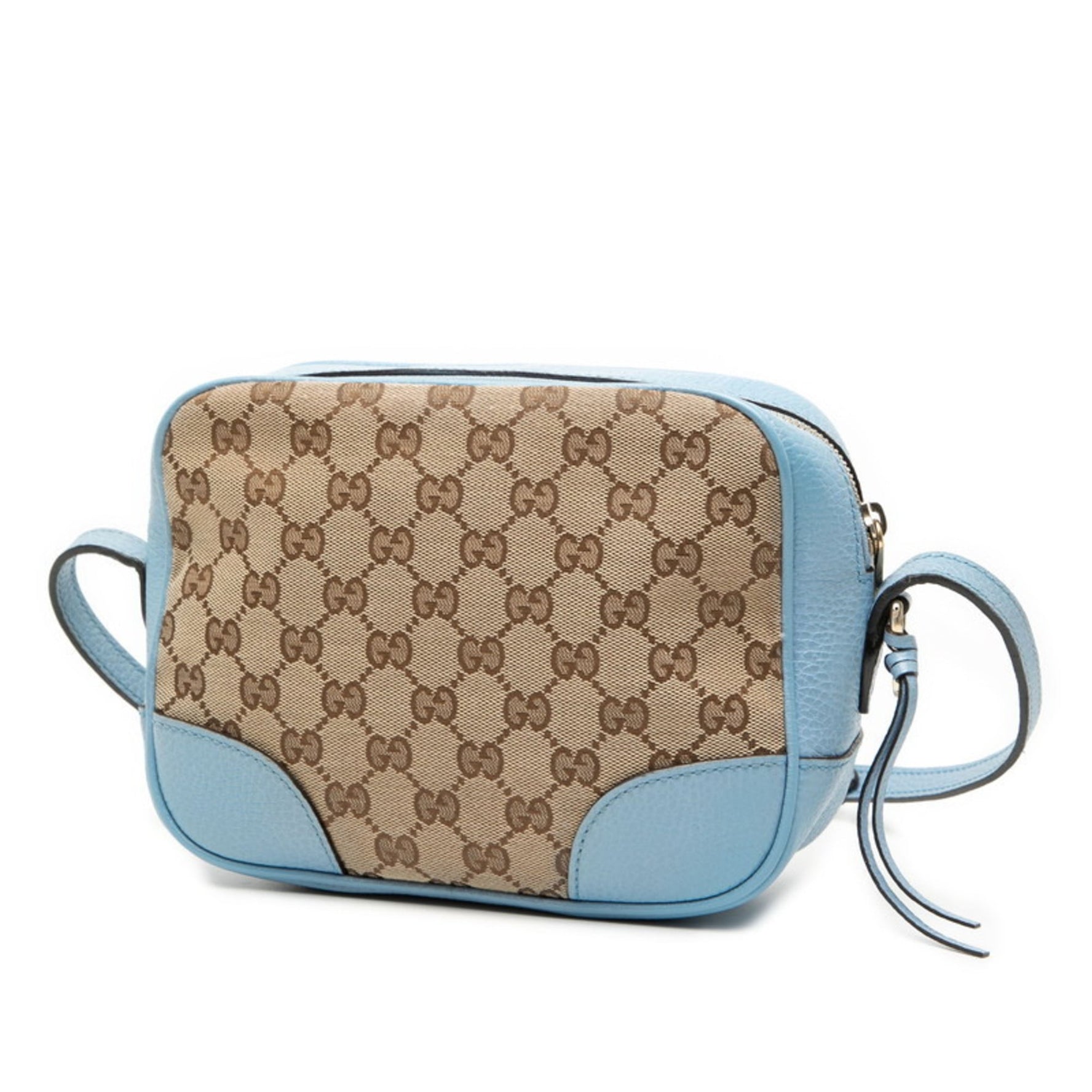 Gucci GG Canvas Crossbody Shoulder Bag Beige Blue Leather