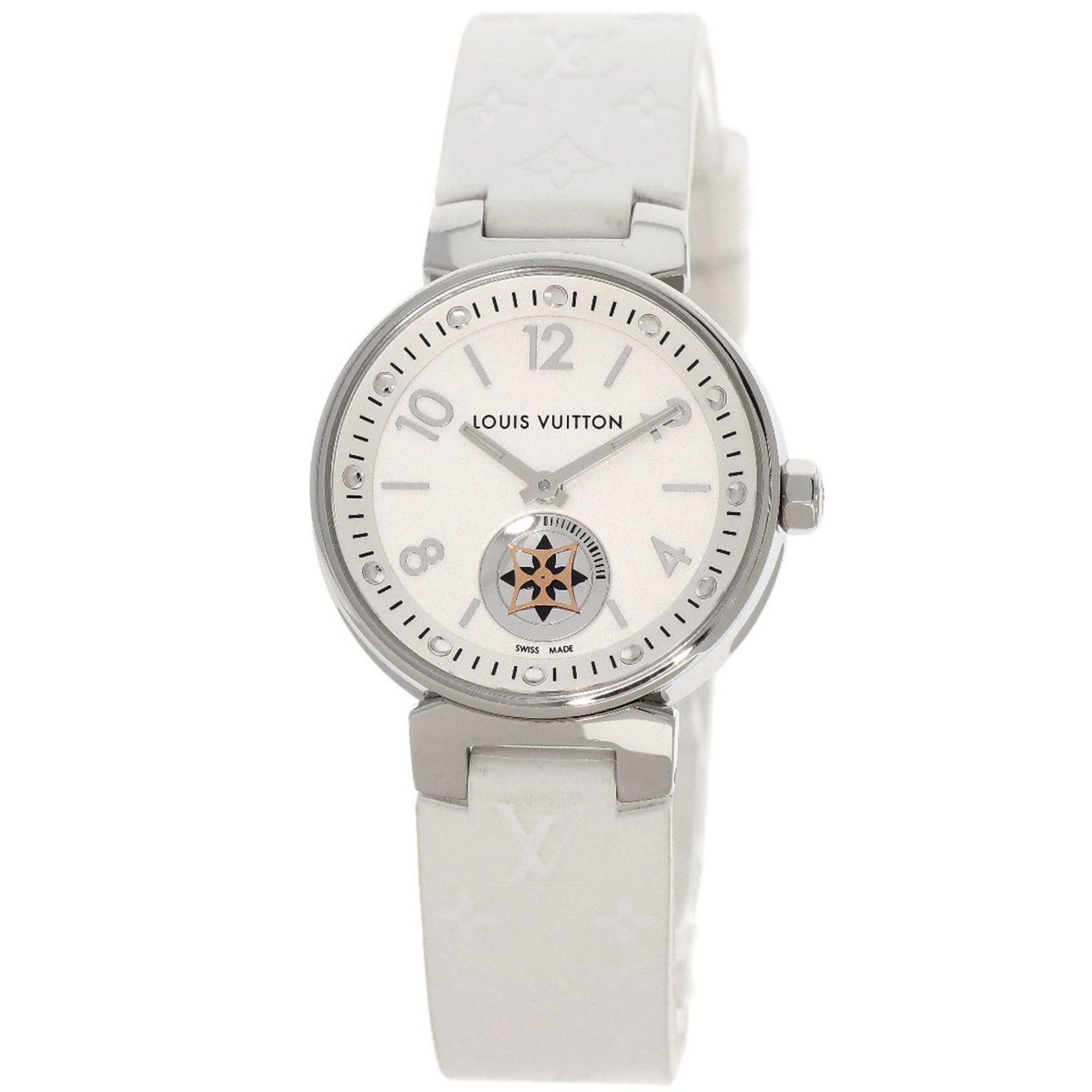 Louis Vuitton Tambour Moonstar Watch Stainless Steel Rubber Ladies