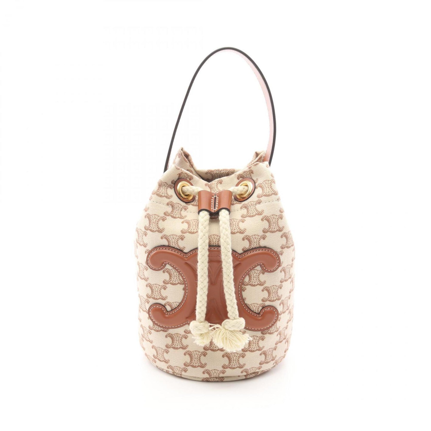 Celine Teen Drawstring Triomphe Handbag in Canvas and Leather, Ivory Brown