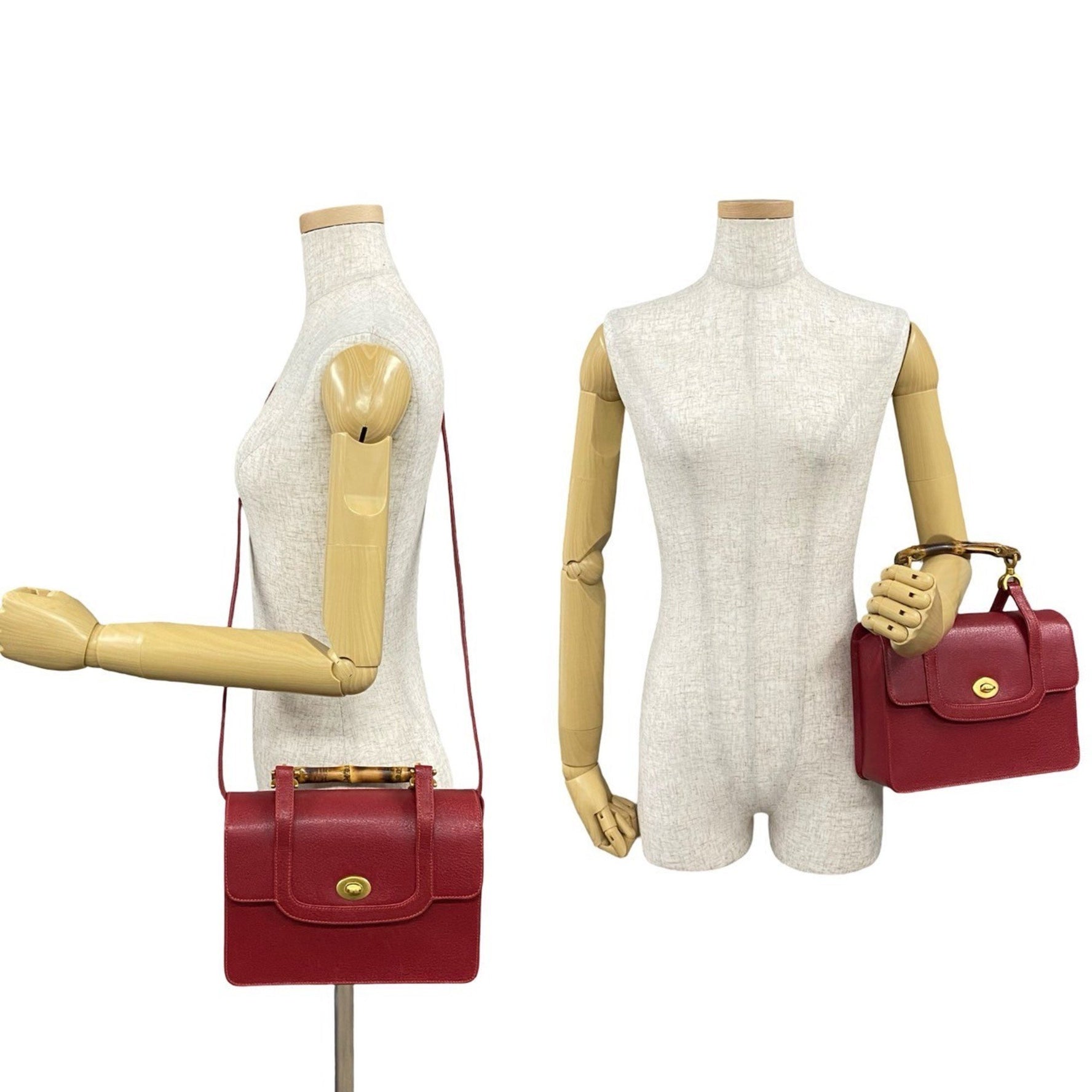 GUCCI Old Bamboo Leather Genuine Mini Shoulder Bag/Handbag Red