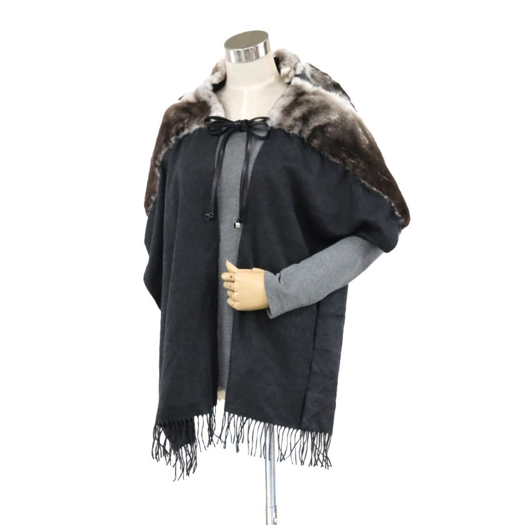 FENDI Silk Scarf/Shawl, Orirag, Dark Gray, Natural